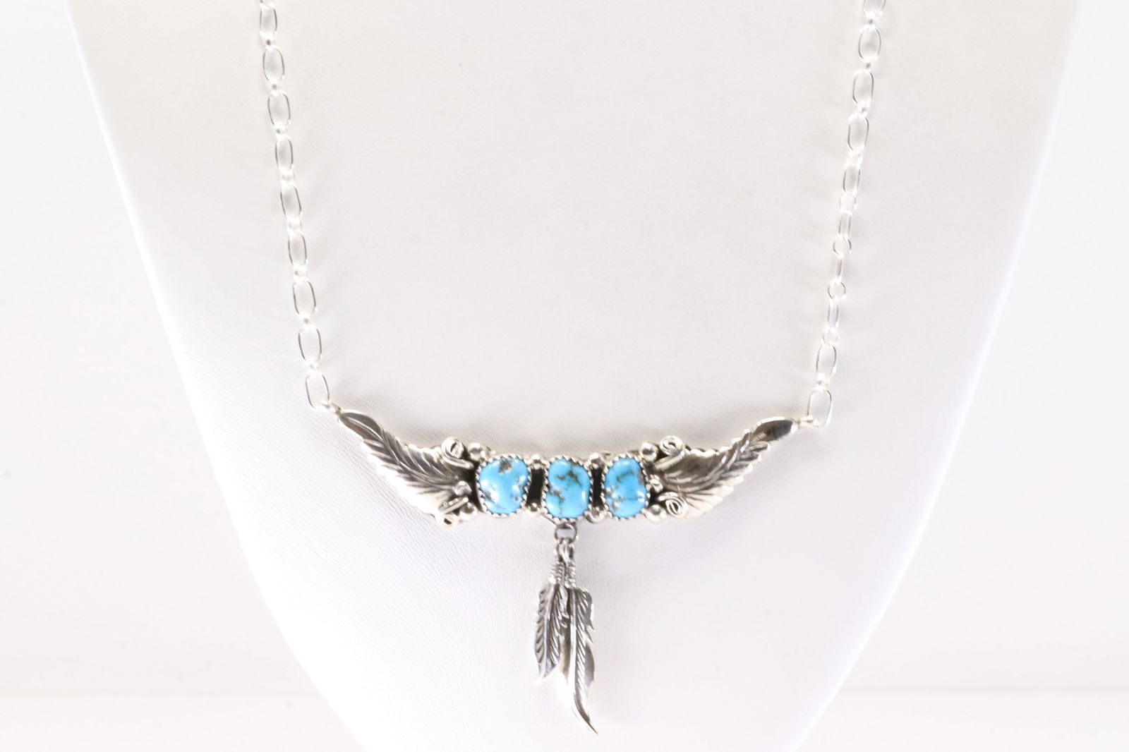America Sterling Silver Turquoise Feather Necklace. (1 of 4)