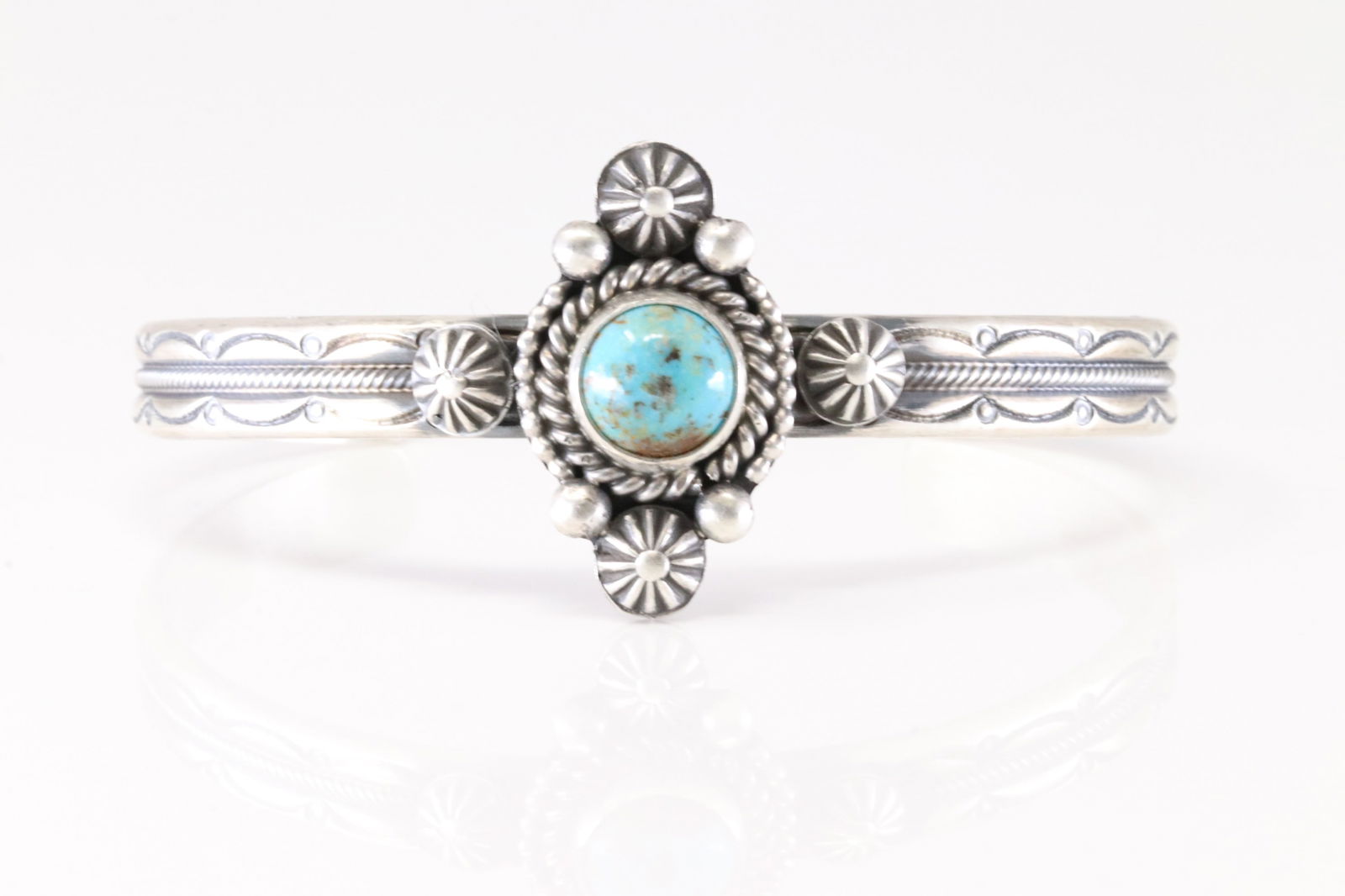 Native America Navajo Sterling Silver Kingman Turquoise Bracelet Cuff By M.C. (1 of 4)