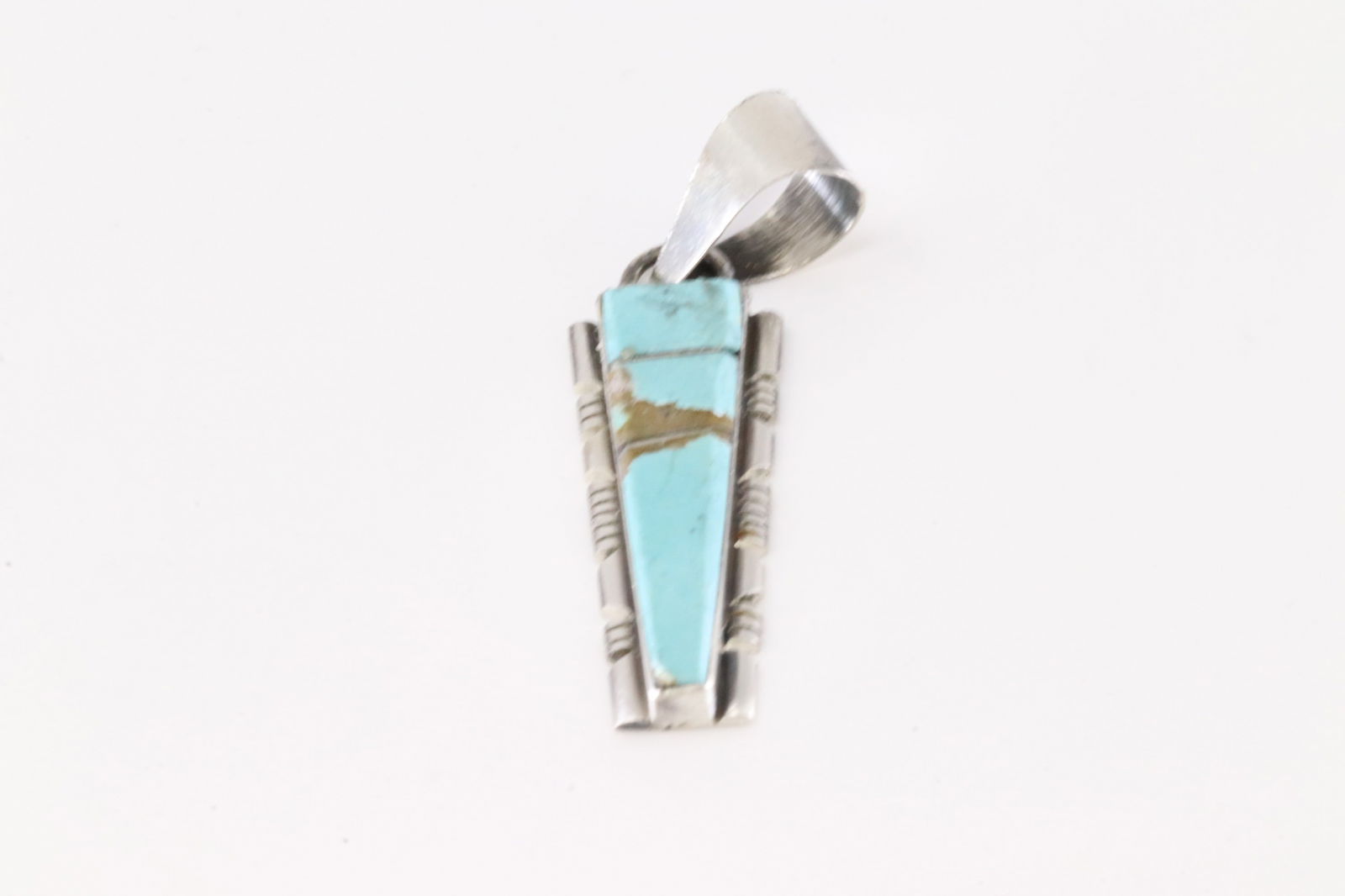 Native America Navajo Sterling Silver Turquoise Inlay Pendant By SF. (1 of 3)