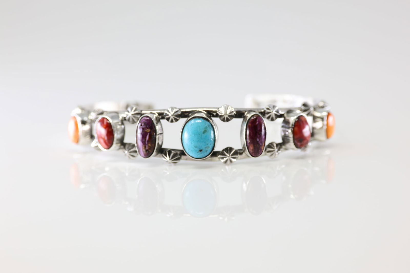 Native America Navajo Sterling Silver Multicolor Stone Bracelet Cuff By AY. (1 of 4)