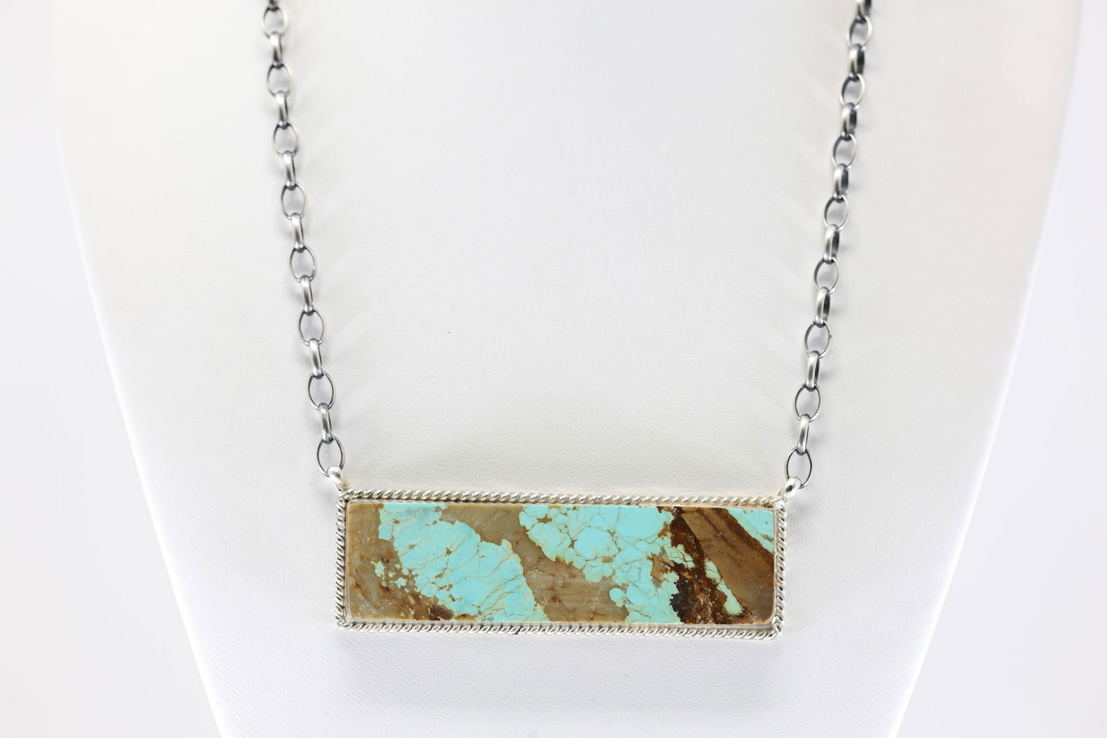 Native America Navajo Sterling Silver Number 8 Turquoise Necklace By Brandon Etcitty.: This is a Native America Navajo Sterling Silver Number 8 Turquoise Necklace By Brandon Etcitty. Stamp BE. Necklace length: 16.00"