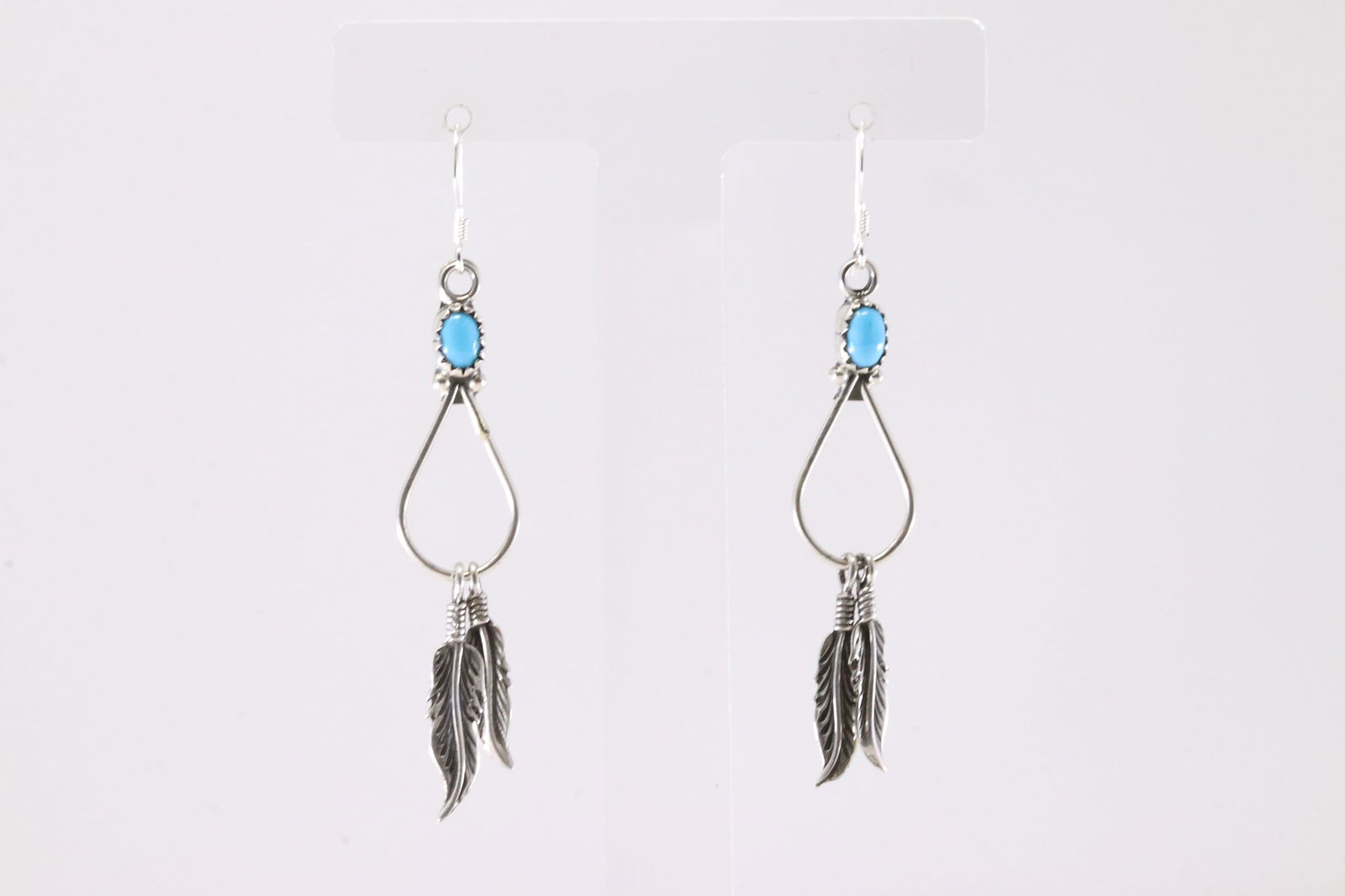 Native America Navajo Sterling Silver Turquoise Feather Dangling Earring's By Sadie Jim. From R.B (1 of 3)