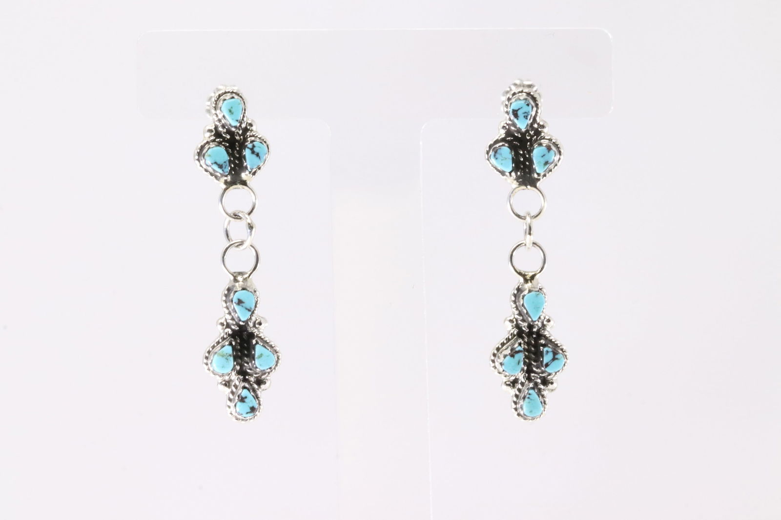 America Sterling Silver Turquoise Post Dangling Earring's. (1 of 4)