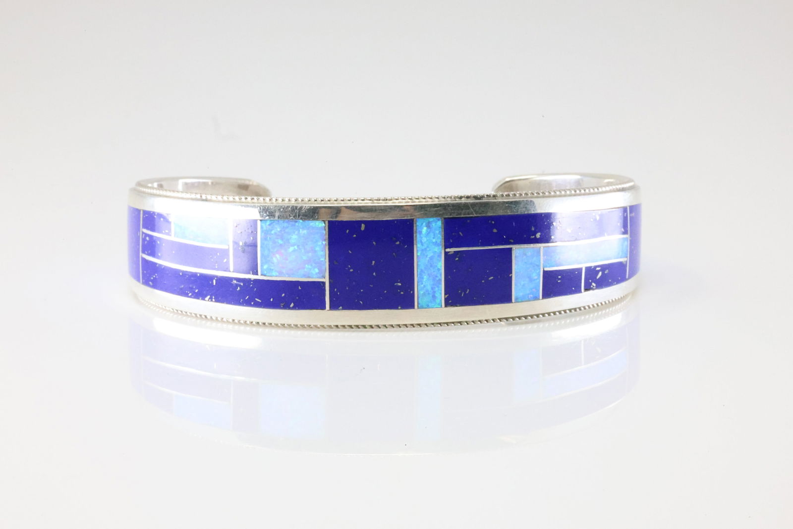 Native America Navajo Sterling Silver Opal & Lapiz Bracelet Cuff By RGB. (1 of 4)