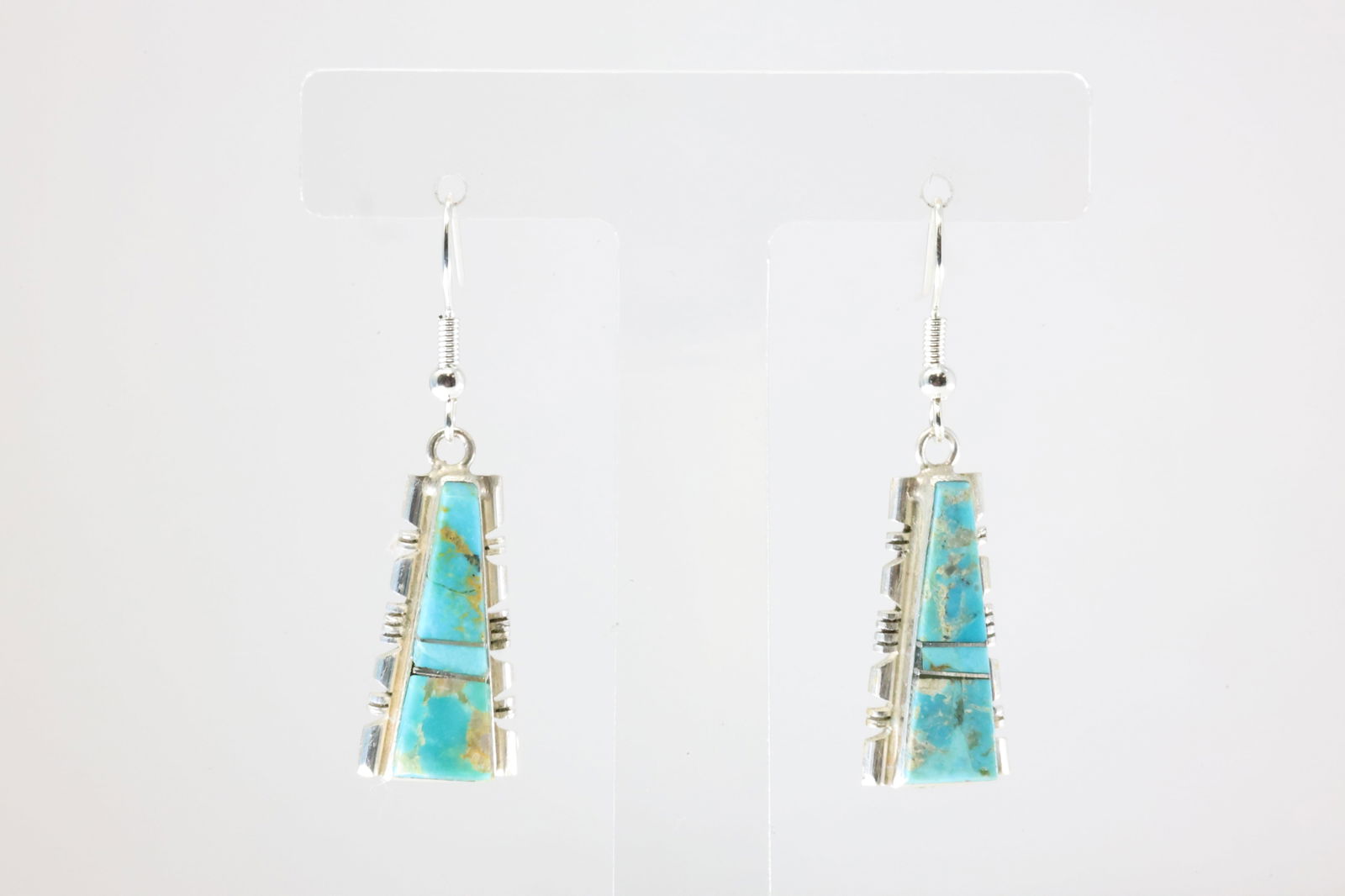 Native America Navajo Sterling Silver Kingman Turquoise Inlay Dangling Earring's By Steve Francisco. (1 of 4)