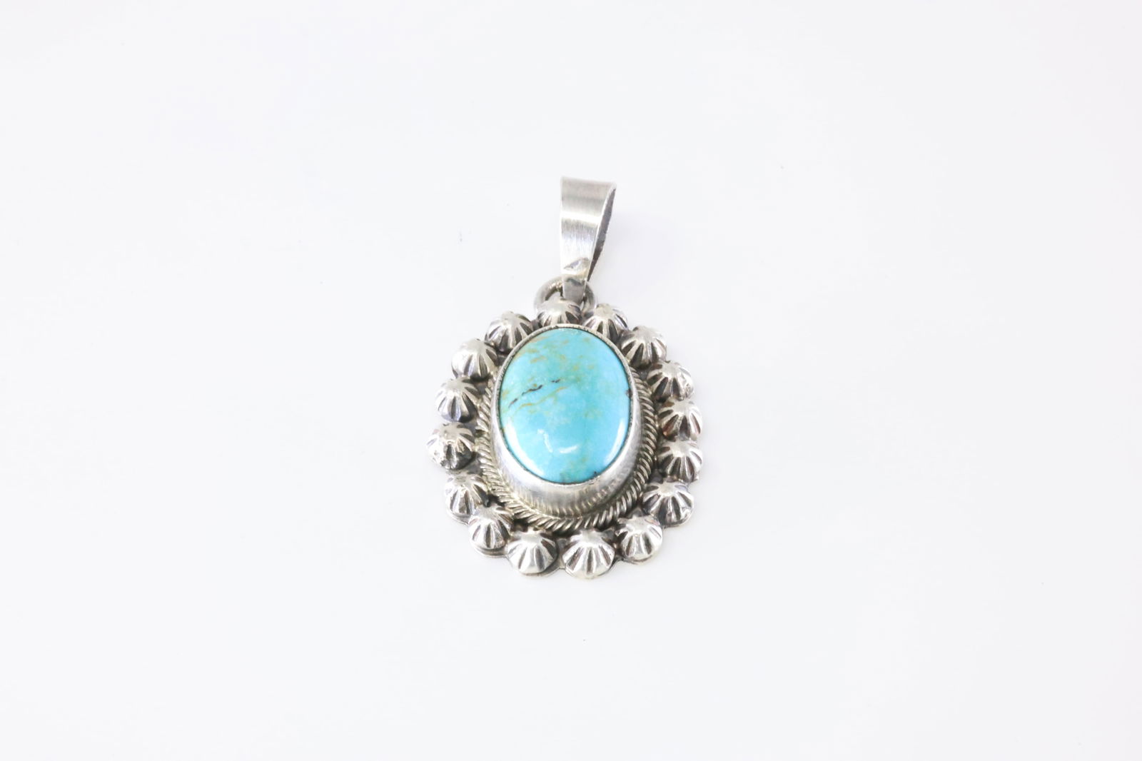 Native America Navajo Sterling Silver Kingman Turquoise Pendant By Scott Skeets. (1 of 3)