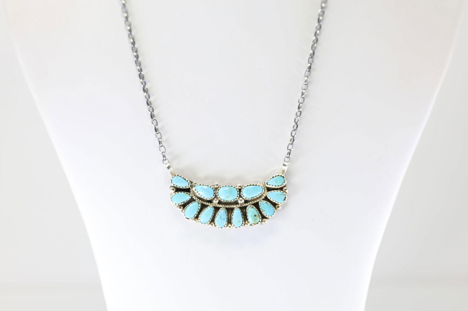 Native America Zuni Sterling Silver Turquoise Necklace By Eunis T. (1 of 4)