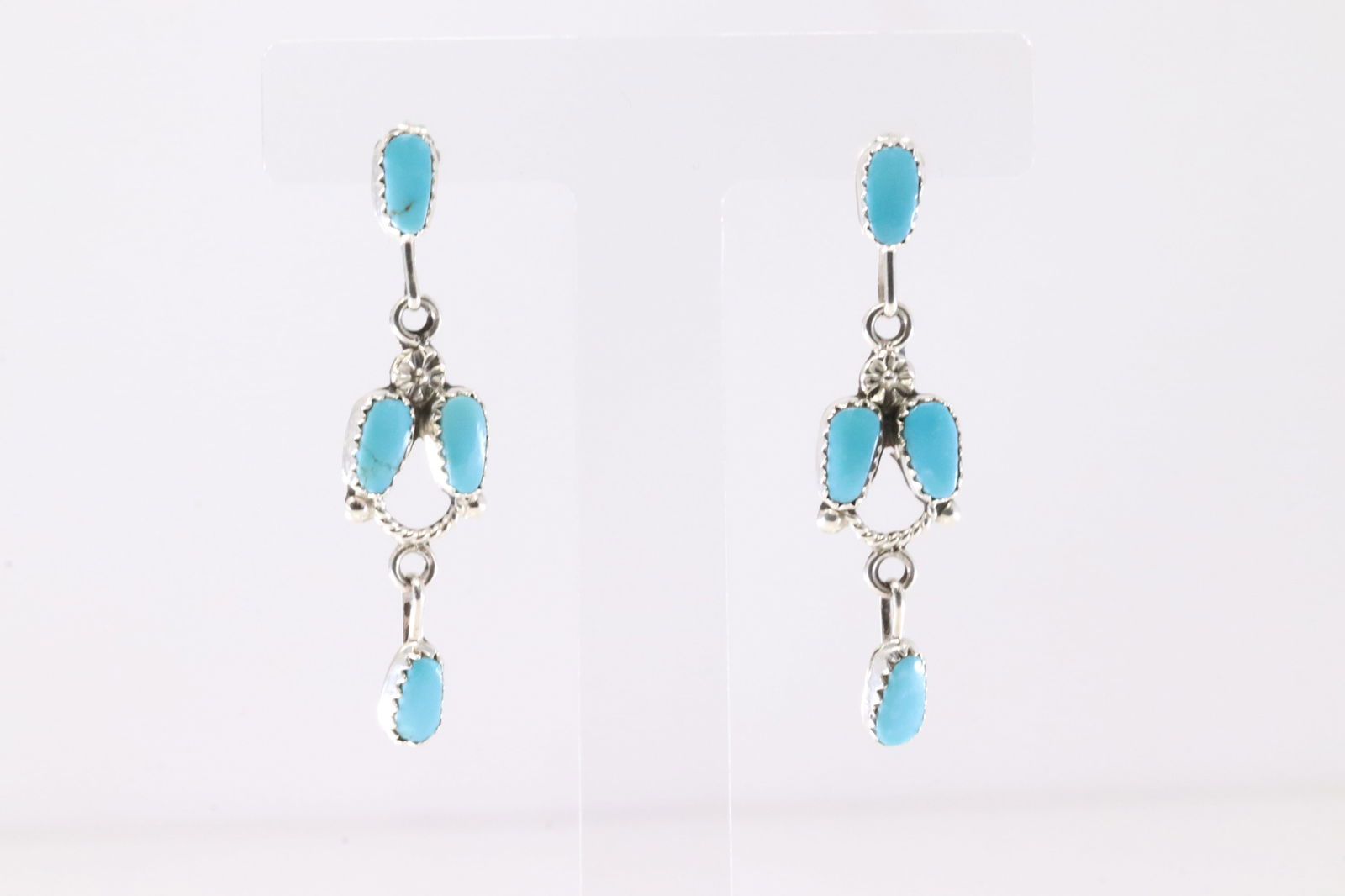 Native America Zuni Sterling Silver Turquoise Post Dangling Earring's By Claudine Peneketa. (1 of 4)