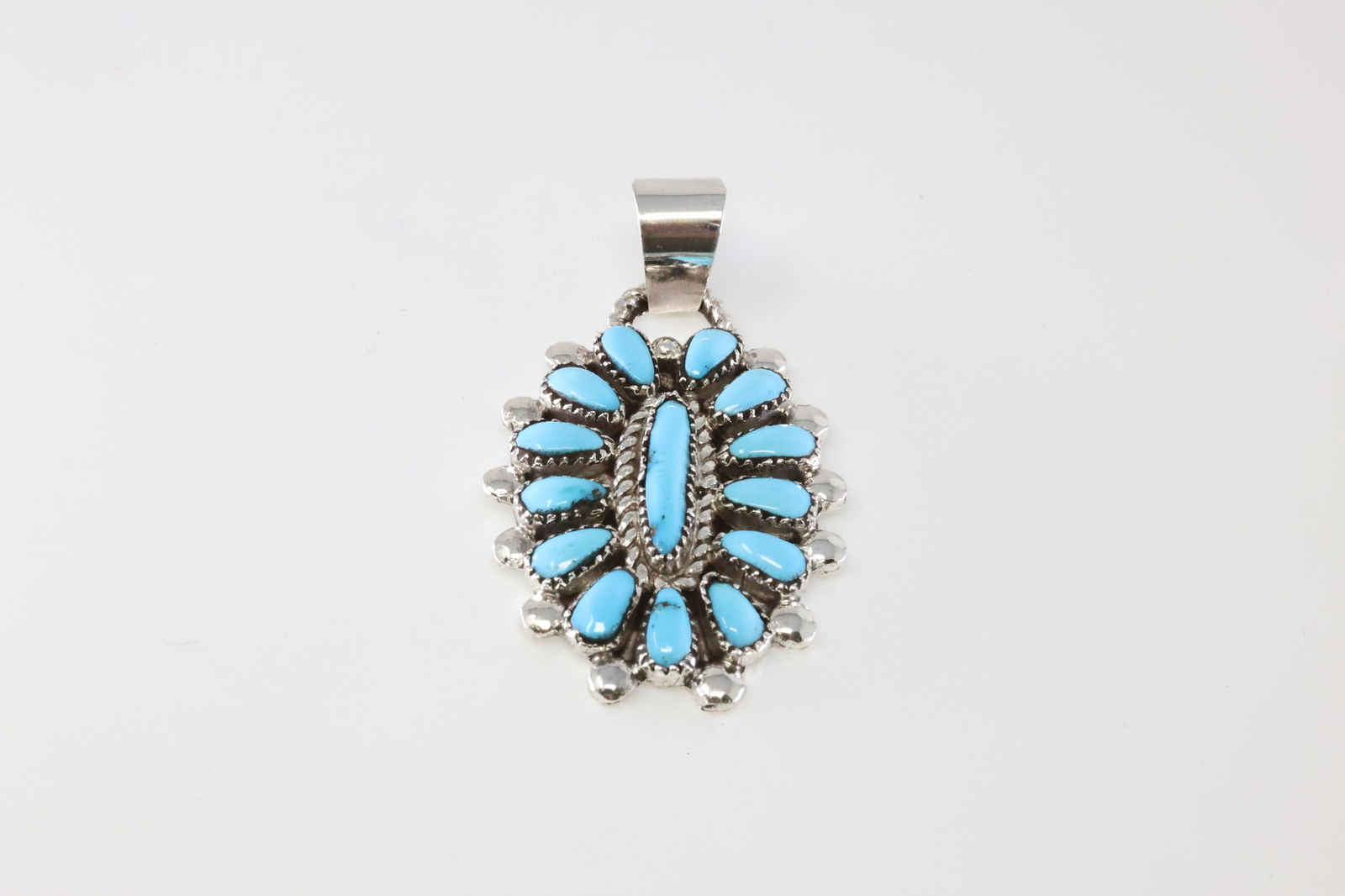 Native America Zuni Sterling Silver Turquoise Pendant By Lorraine Waatsa. (1 of 3)