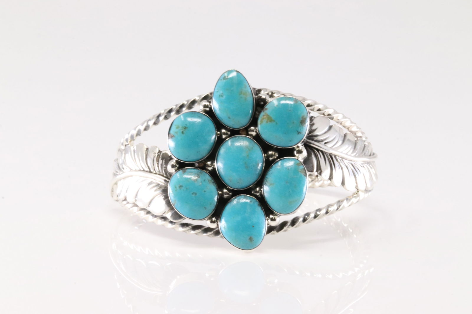 Native American Navajo Sterling Silver Turquoise Bracelet Feather Cuff By A.Smith.: This is a Native American Navajo Sterling Silver Turquoise Bracelet Feather Cuff By A.Smith. Stamp P.A. Smith.