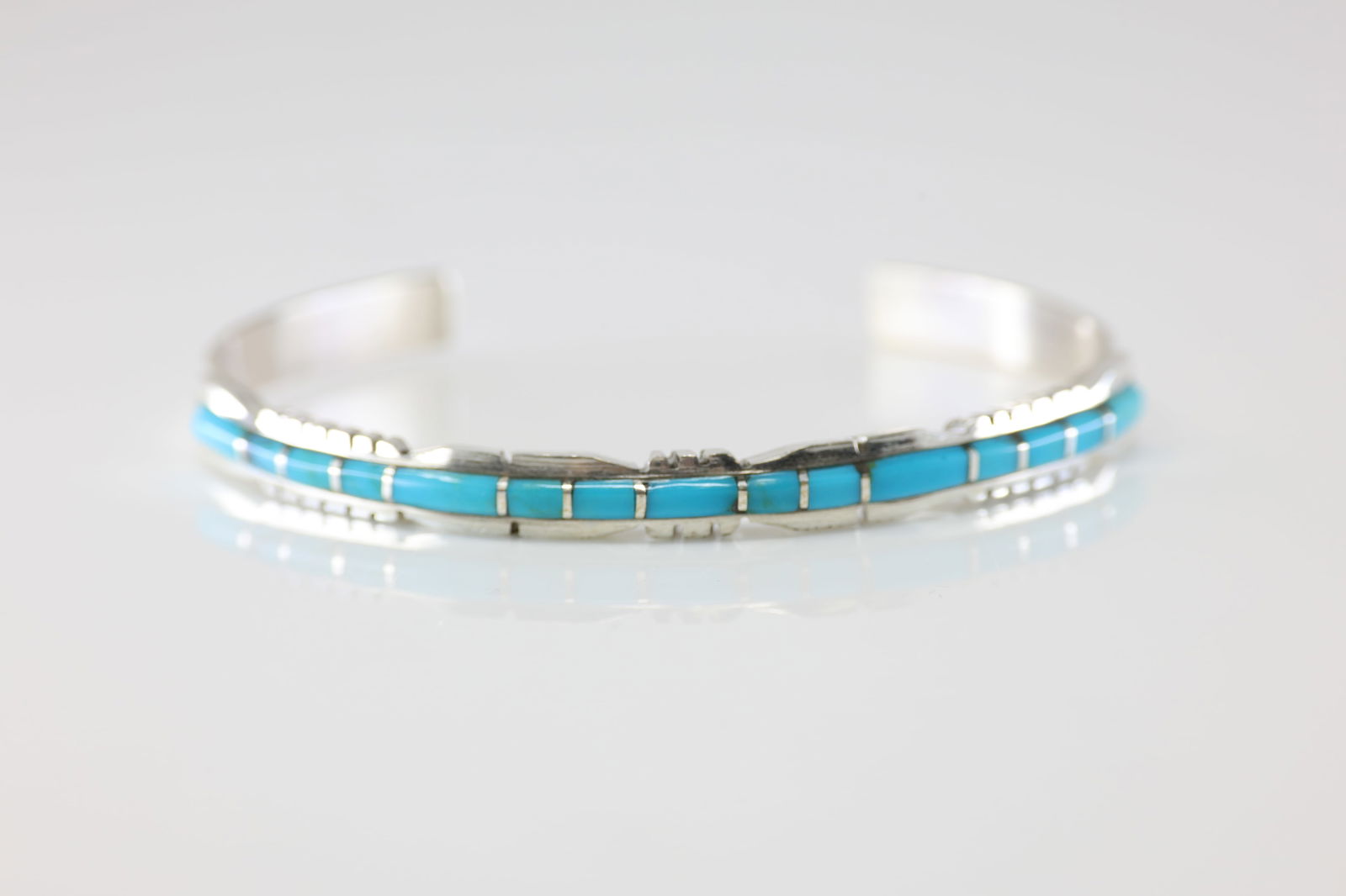 Native American Zuni Sterling Silver Turquoise Inay Bracelet Cuff By Lalio.: This is a Native American Zuni Sterling Silver Turquoise Inay Bracelet Cuff By Lalio. Stamp Lalio.