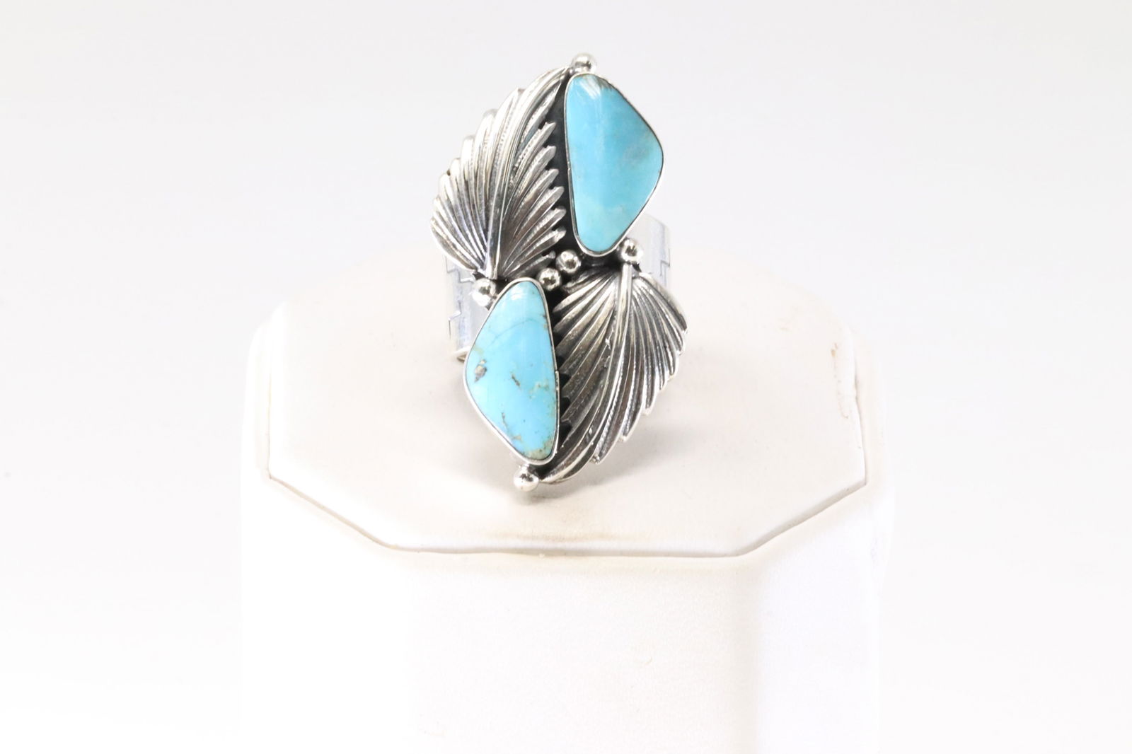 Native America Navajo Sterling Silver Turquoise Feather Ring By Gregg Yazzie. From R.B Company.: This is a Native America Navajo Sterling Silver Turquoise Feather Ring By Gregg Yazzie. From R.B Company. Stamp R.B. Ring Size: 7.00.