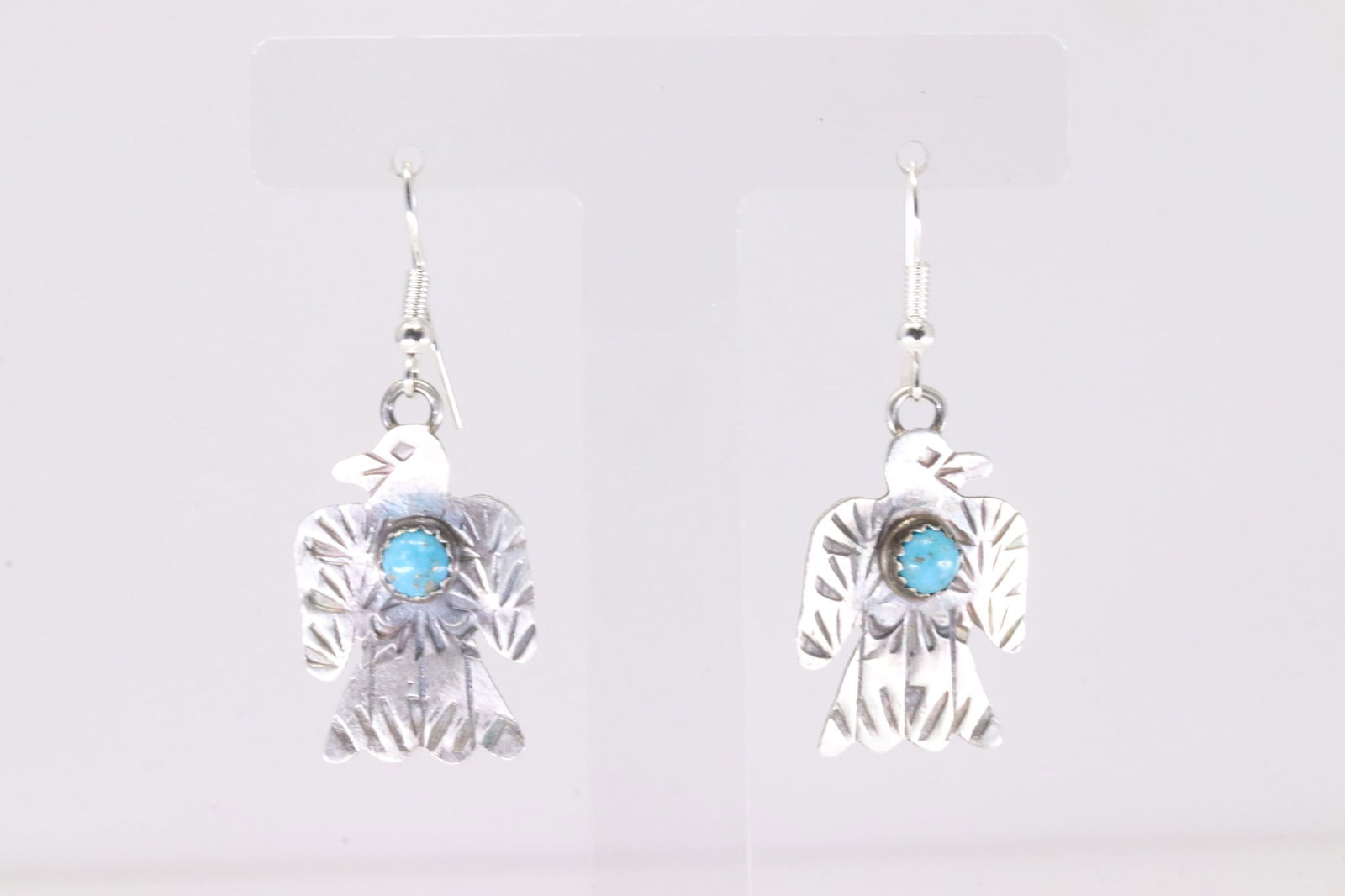 Native America Navajo Sterling Silver Kingman Turquoise Thunderbird Dangling Earring's By Gabriela (1 of 3)