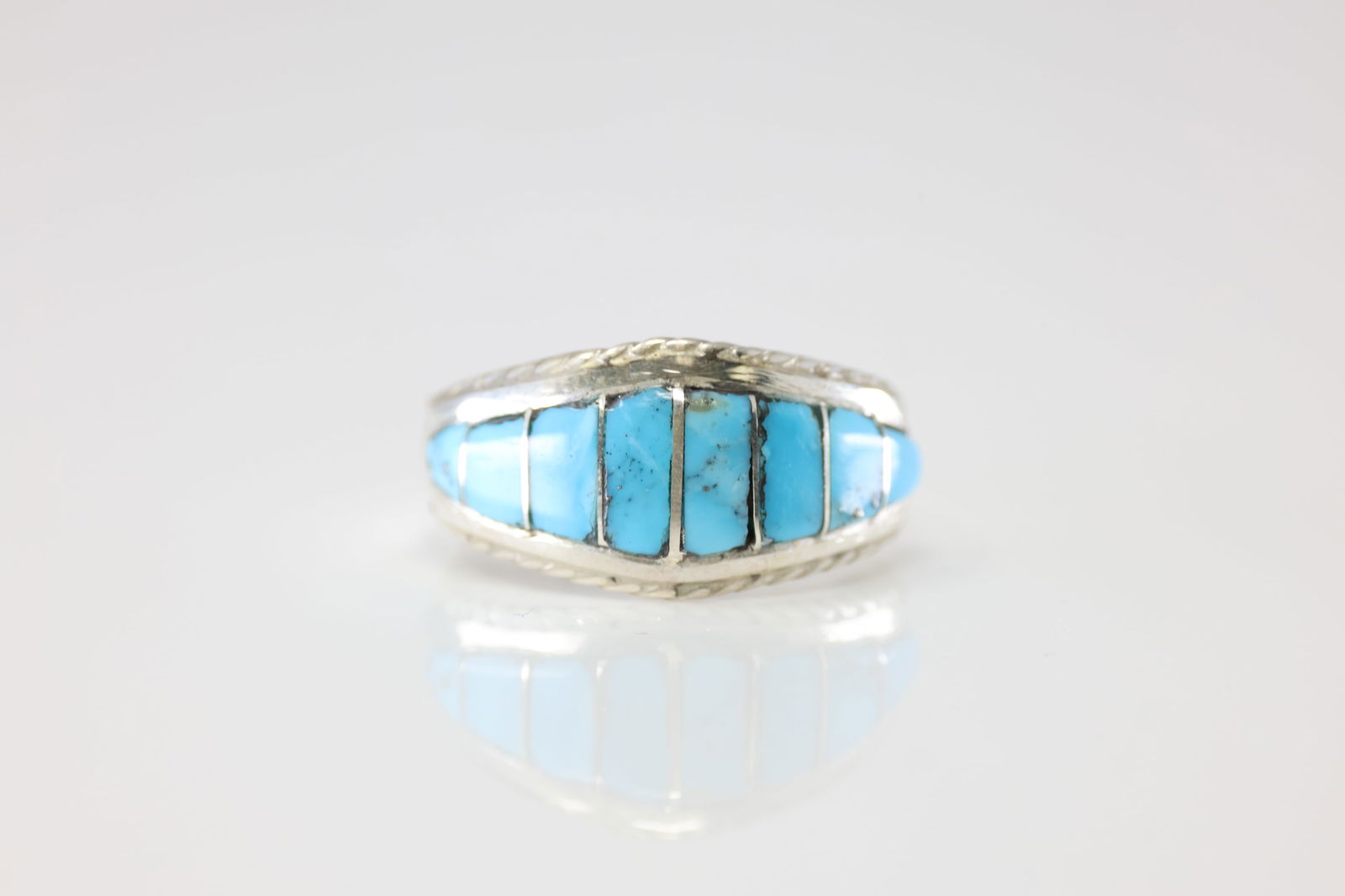 Native America Navajo Sterling Silver Turquoise Inlay Ring By MP. (1 of 4)