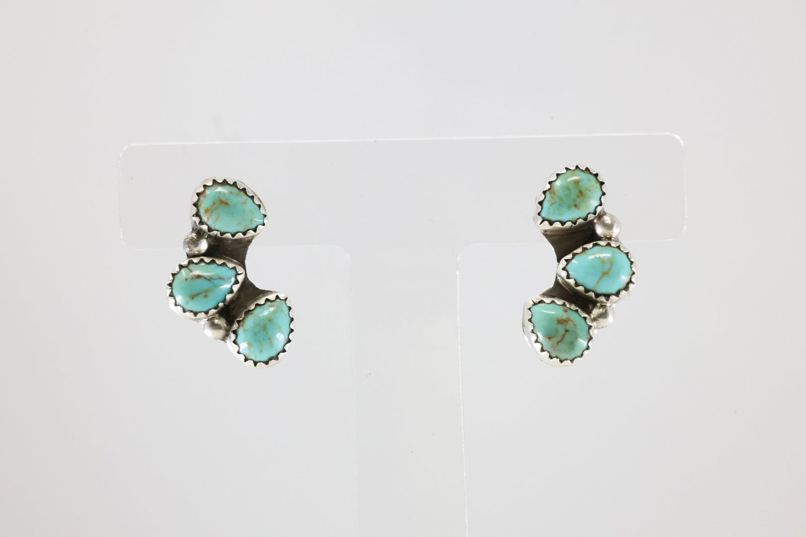 Native America Navajo Sterling Silver Turquoise Post Earring's By B. (1 of 4)