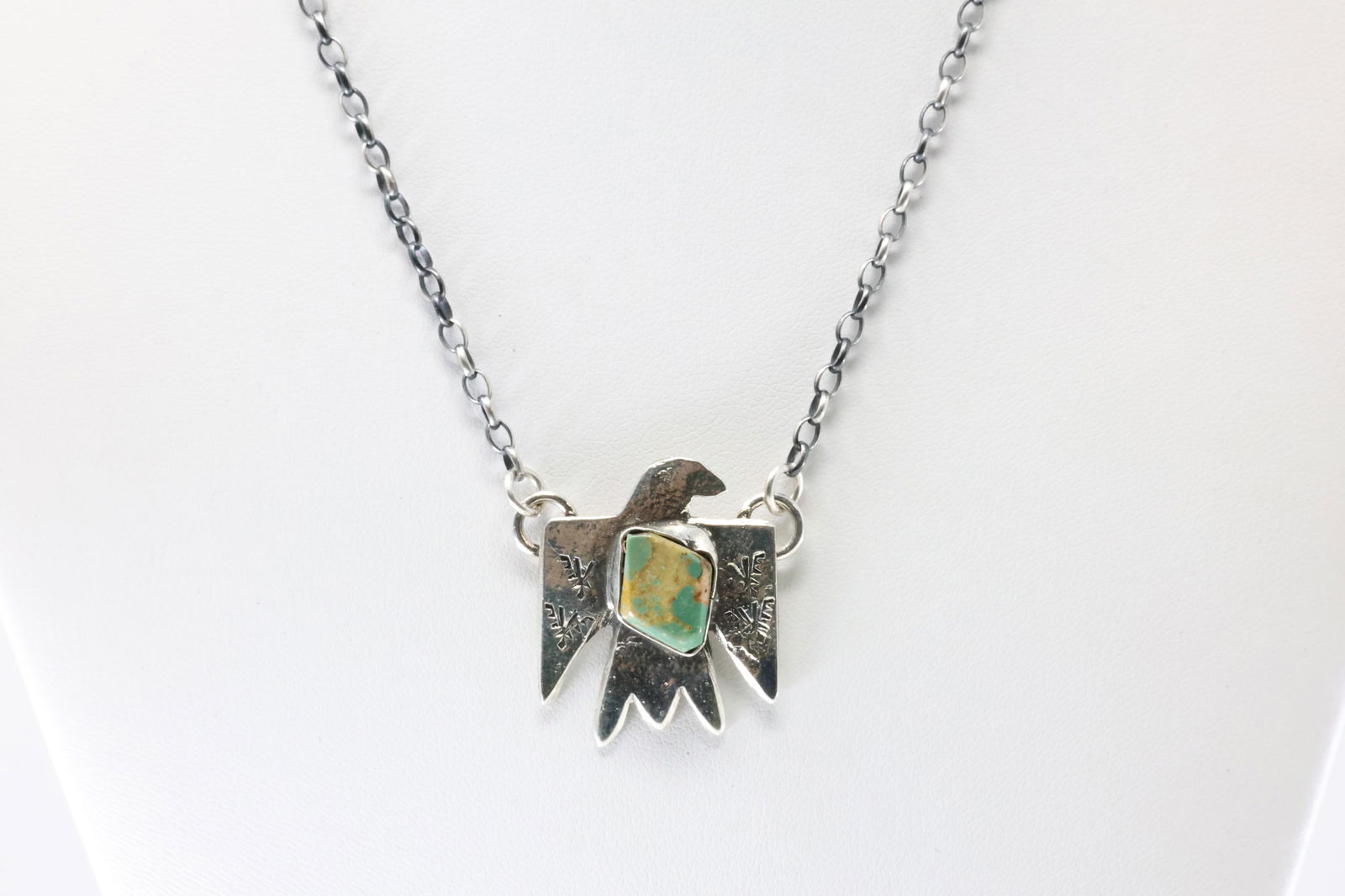 Native America Zuni Sterling Silver Turquoise Thunderbird Necklace By Jude Candelaria. (1 of 4)