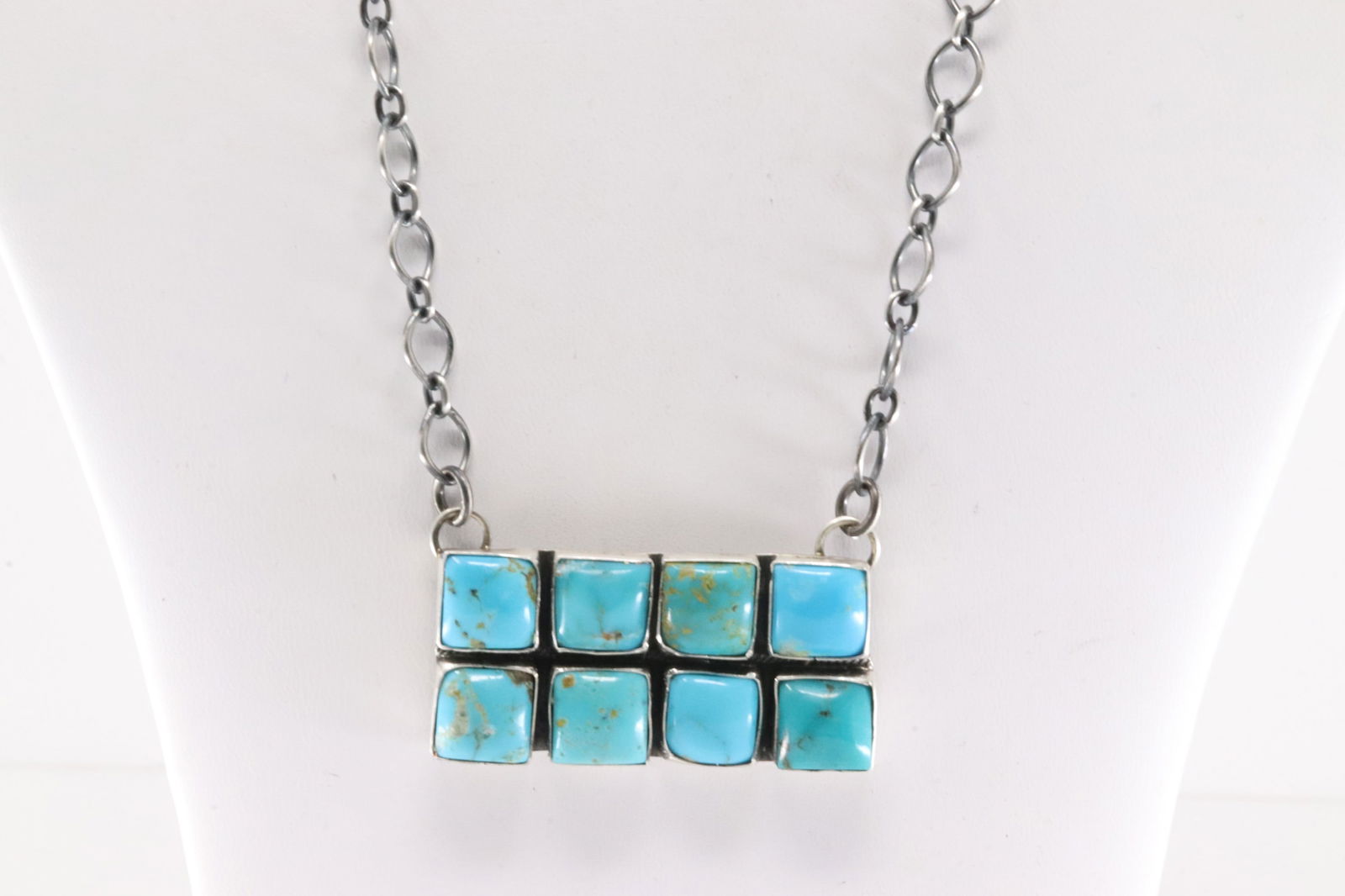 Native America Navajo Sterling Silver Kingman Turquoise Necklace By Danny Henio. (1 of 4)