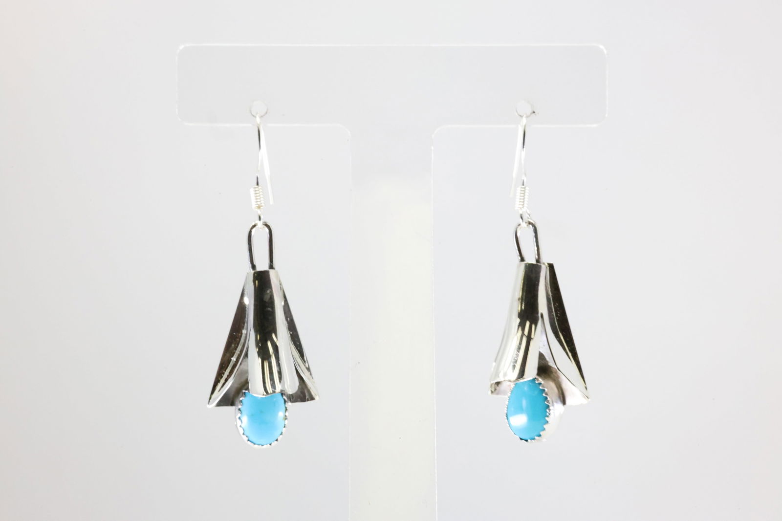 Native America Navajo Sterling Silver Turquoise Blossom Dangling Earring's By Louise Yazzie. From C (1 of 3)