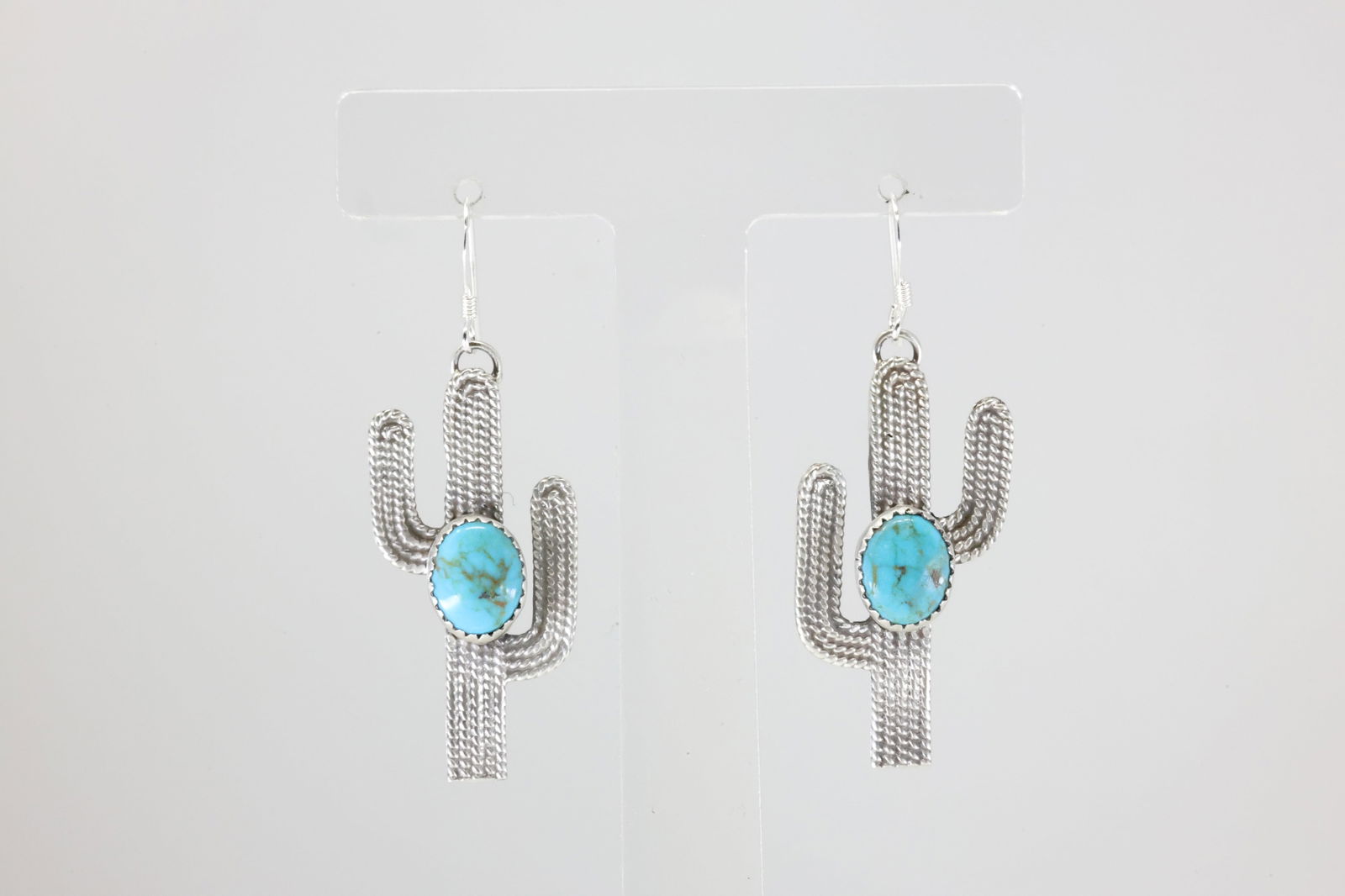 Native America Navajo Sterling Silver Turquoise Cactus Dangling Earring's By Annette Chiquito.: This is a Native America Navajo Sterling Silver Turquoise Cactus Dangling Earring's By Annette Chiquito. Stamp A.