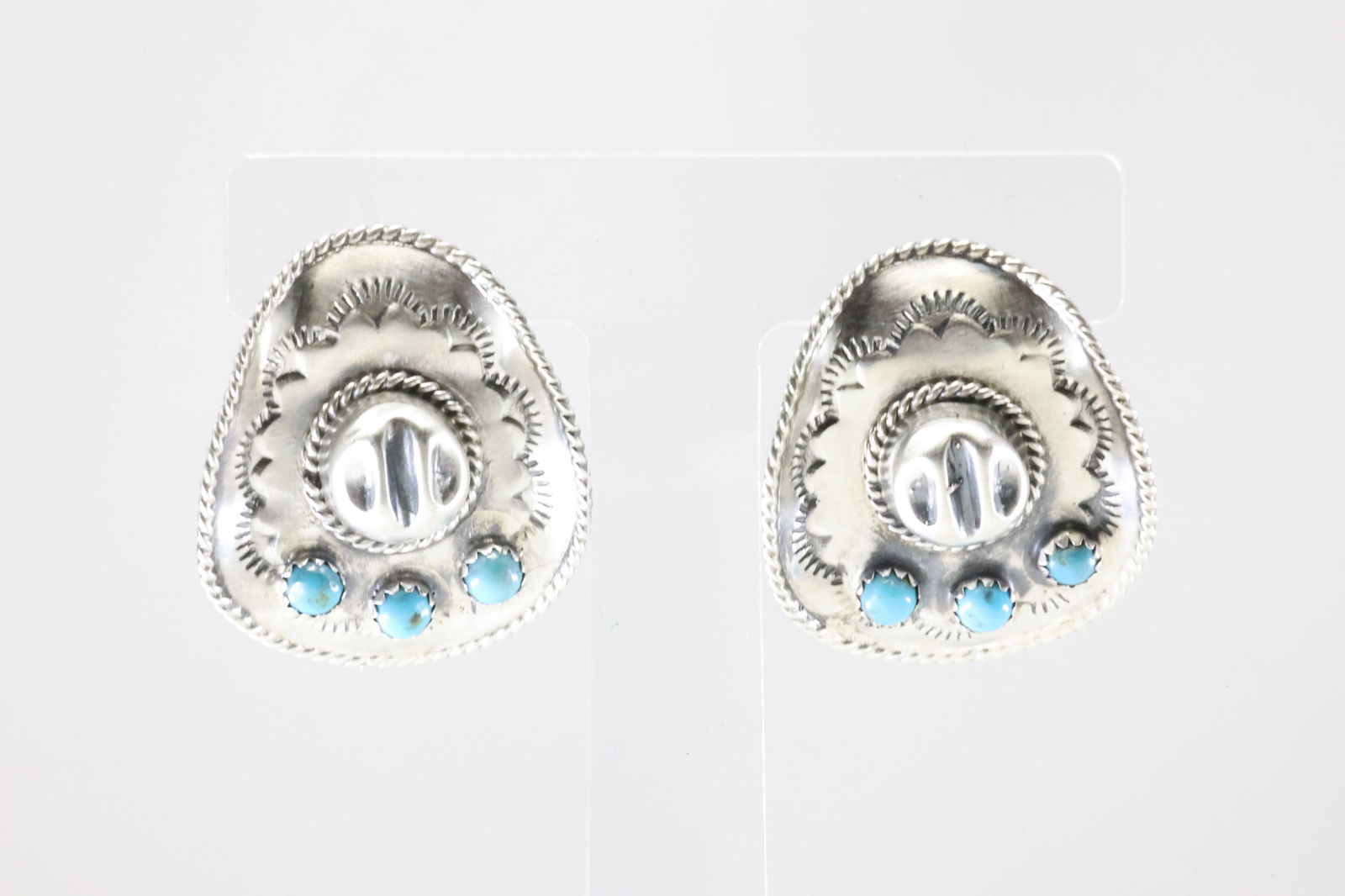 Native America Navajo Sterling Silver Turquoise Cowboy Hat Post Earring's By Bobby Platero. From R.B (1 of 4)