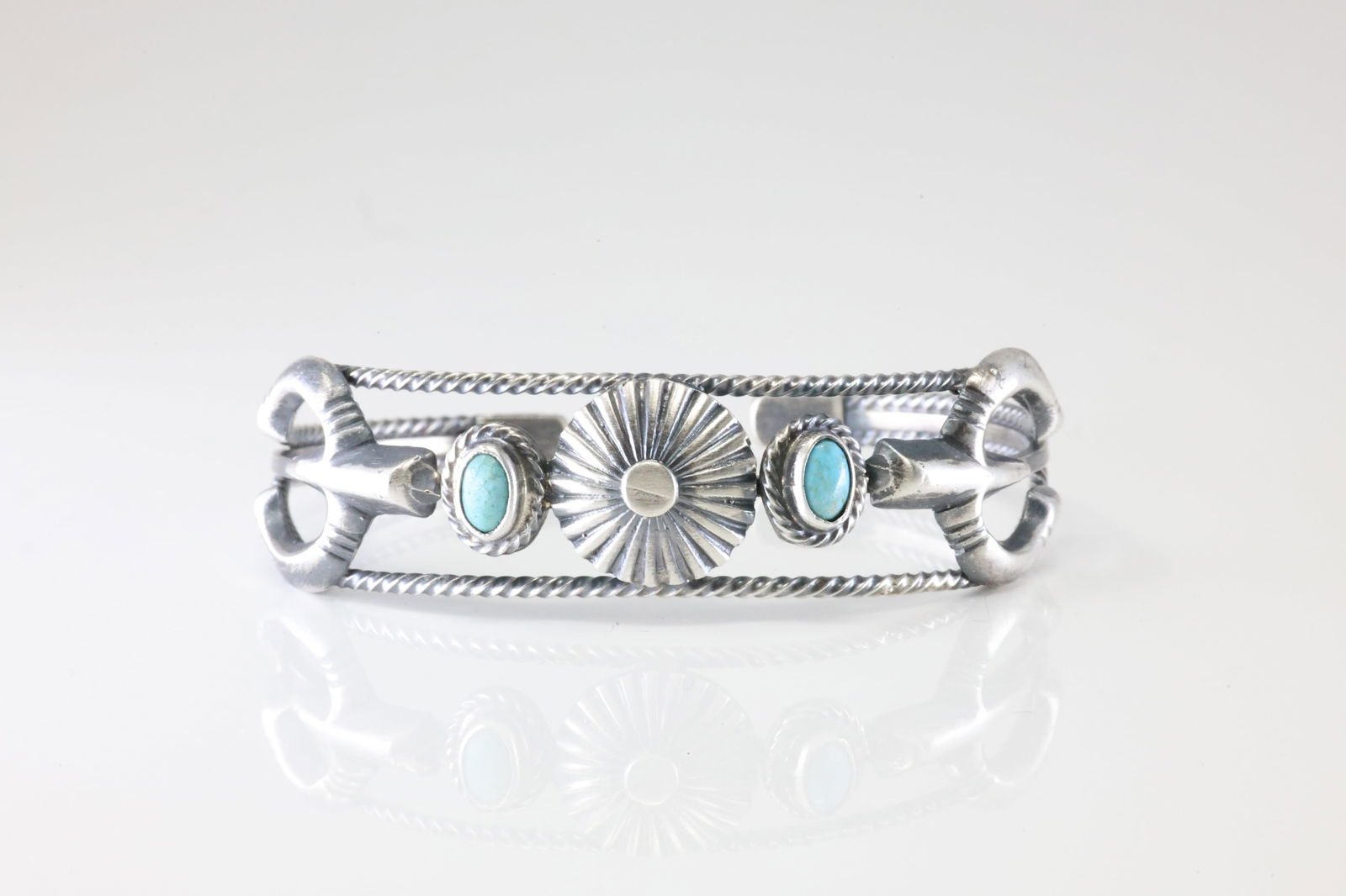 Native America Navajo Sterling Silver Turquoise Bracelet Cuff By Bobby Platero. From R.B Company. (1 of 4)
