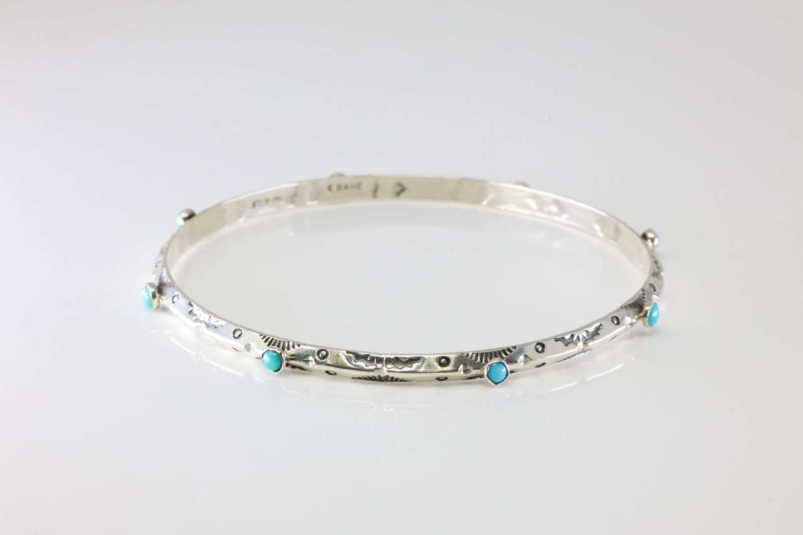 Native America Navajo Sterling Silver Turquoise Bangel Bracelet Cuff By E Bahe. (1 of 3)
