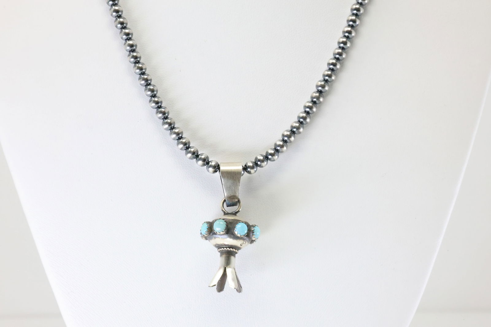Native America Navajo Sterling Silver Turquoise Pendant By MS With Machine Made Stearling Silver (1 of 4)