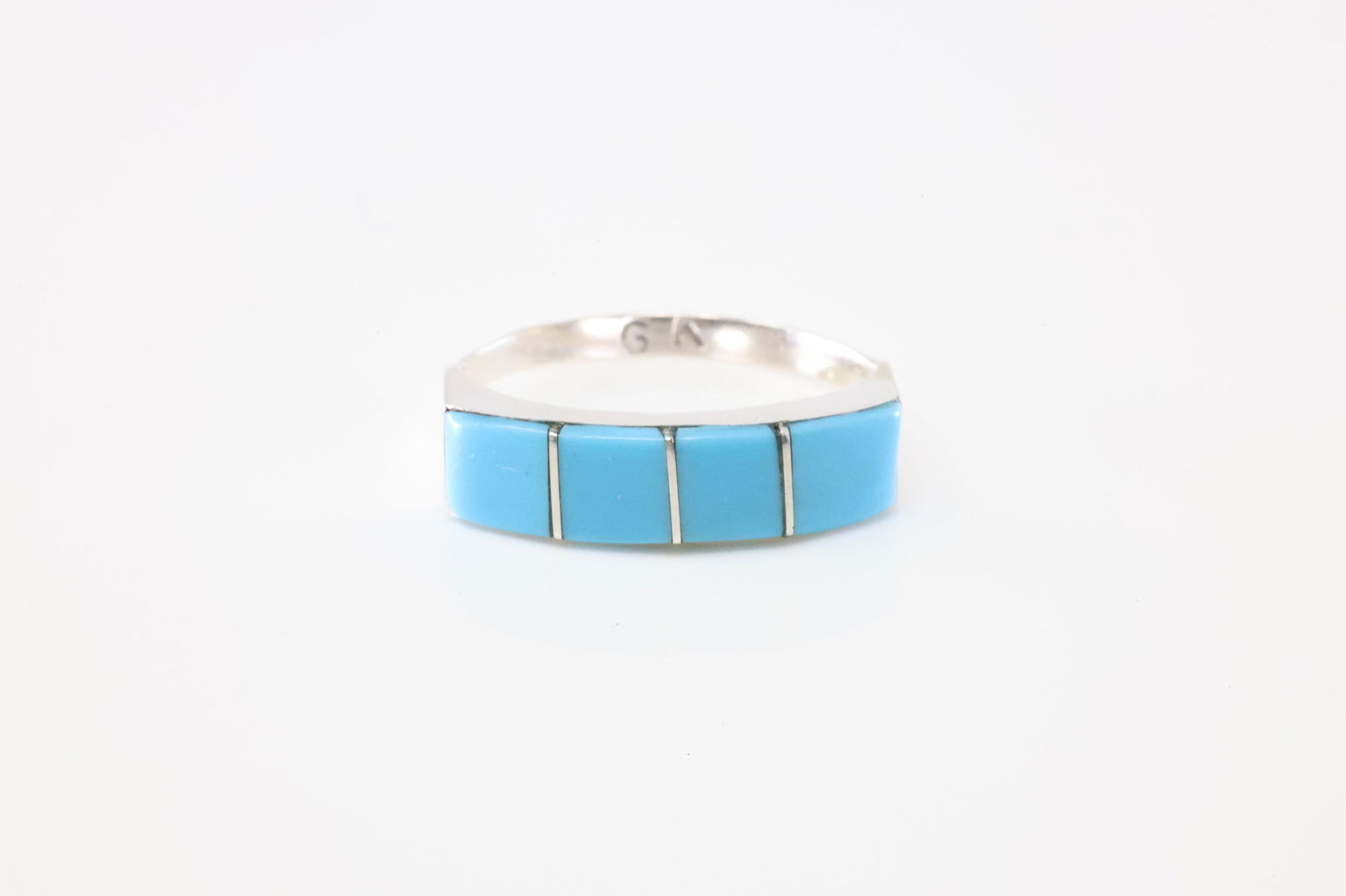 Native America Navajo Sterling Silver Turquoise Inlay Ring By GK. (1 of 3)