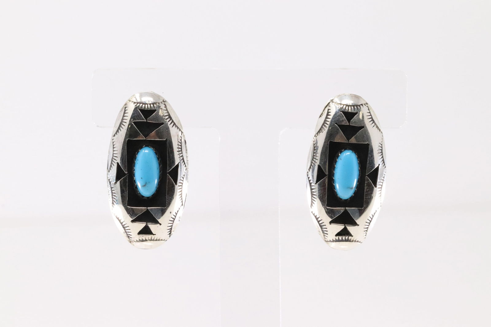 Native America Navajo Sterling Silver Turquoise Post Earring's By Felix Perry. From C Company.: This is a Native America Navajo Sterling Silver Turquoise Post Earring's By Felix Perry. From C Company. Stamp By C Company.