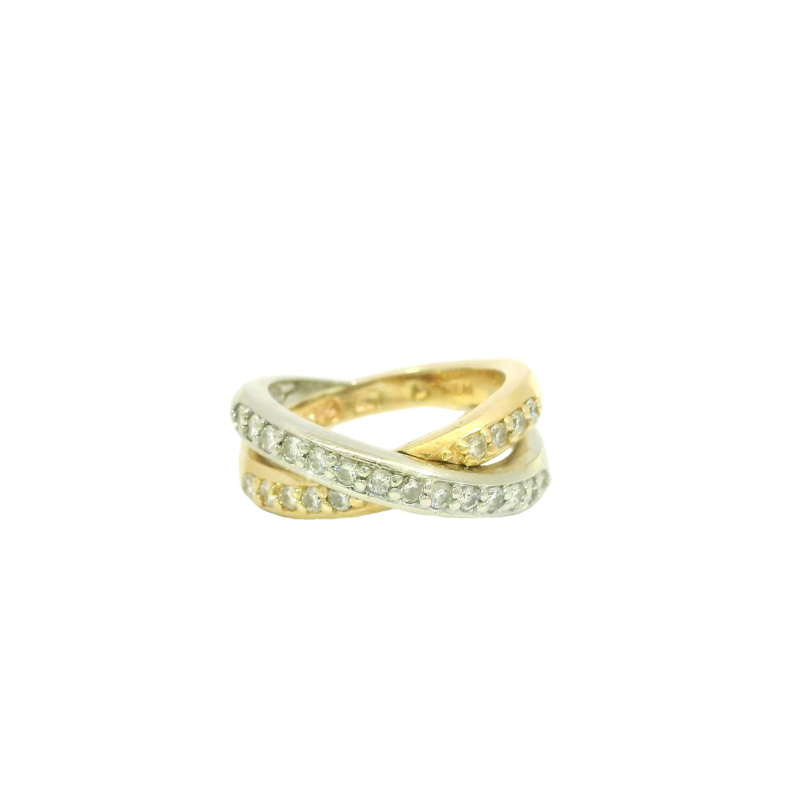 14KT Two-Tone Gold Diamond Ring: This exquisite two-tone ring features a stunning blend of gold and silver, intricately intertwined to create a timeless piece. Adorned with sparkling diamonds, it exudes elegance and sophistication,