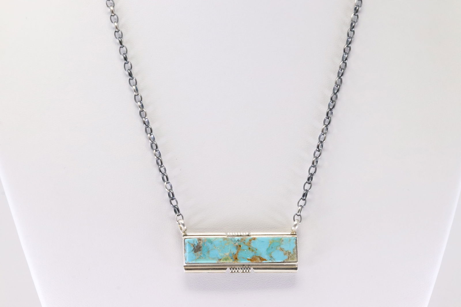 Native America Navajo Sterling Silver Kingman Turquoise Necklace By Steve Francisco. (1 of 4)