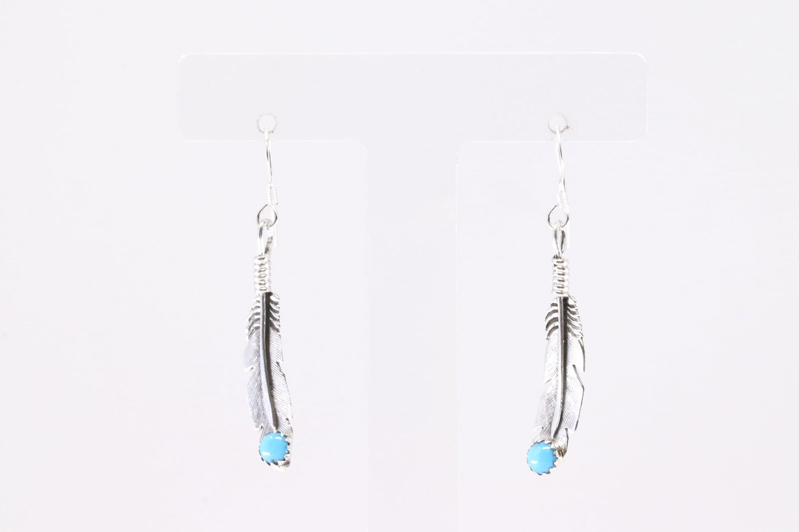 America Sterling Silver Turquoise Feather Dangling Earring's. (1 of 4)