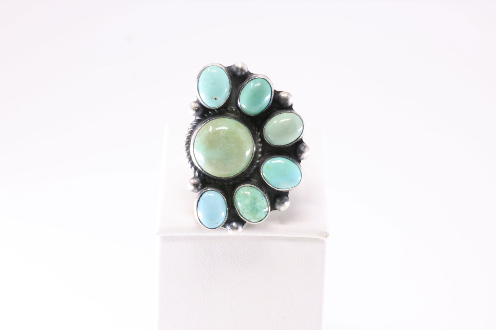 Native America Navajo Sterling Silver Turquoise Floral Ring By WD. (1 of 4)
