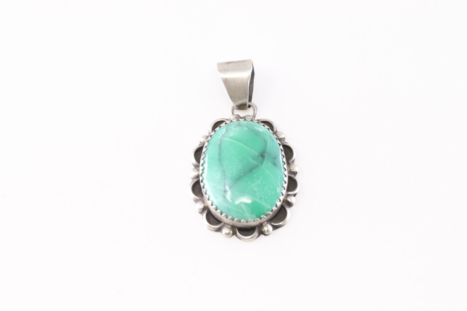 Native America Navajo Sterling Silver Variscite Stone Pendant By Freda Martinez. (1 of 3)