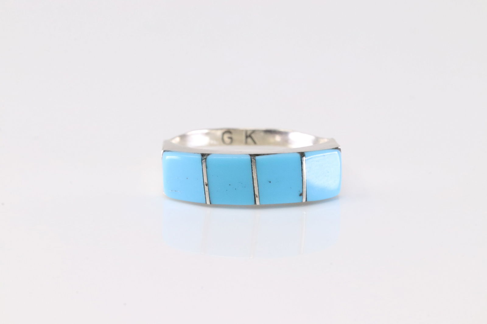 Native America Navajo Sterling Silver Turquoise Inlay Ring By G.K. (1 of 3)
