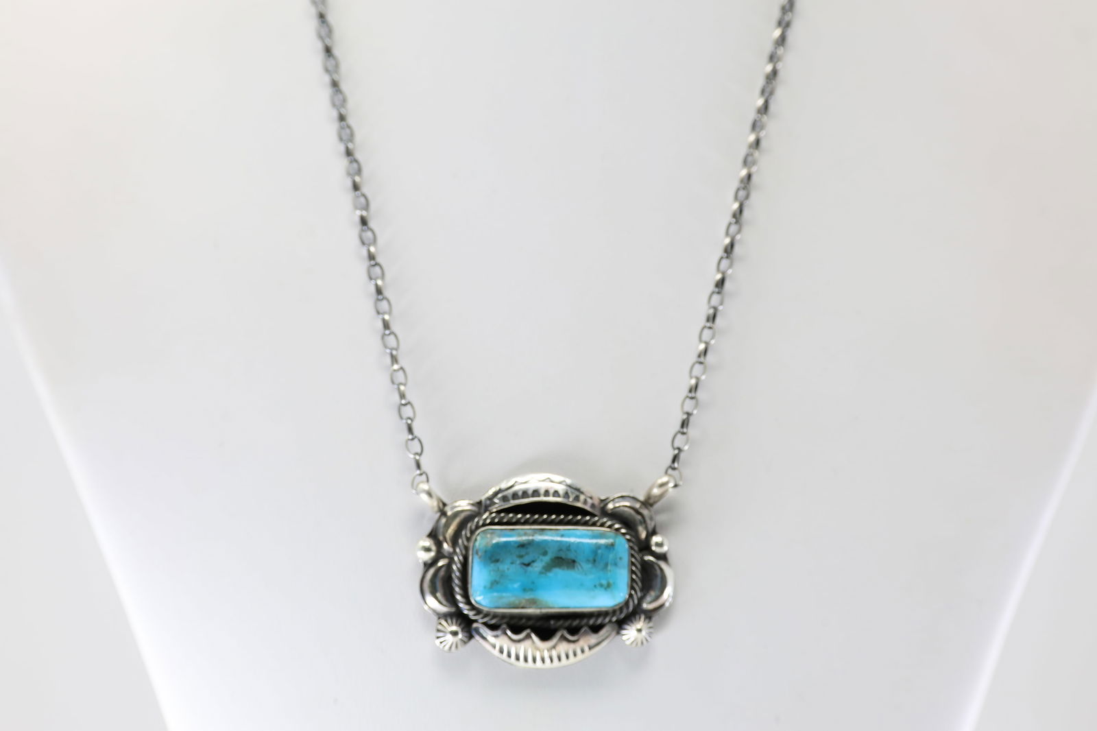 Native America Navajo Sterling Silver Turquoise Necklace By M. (1 of 4)