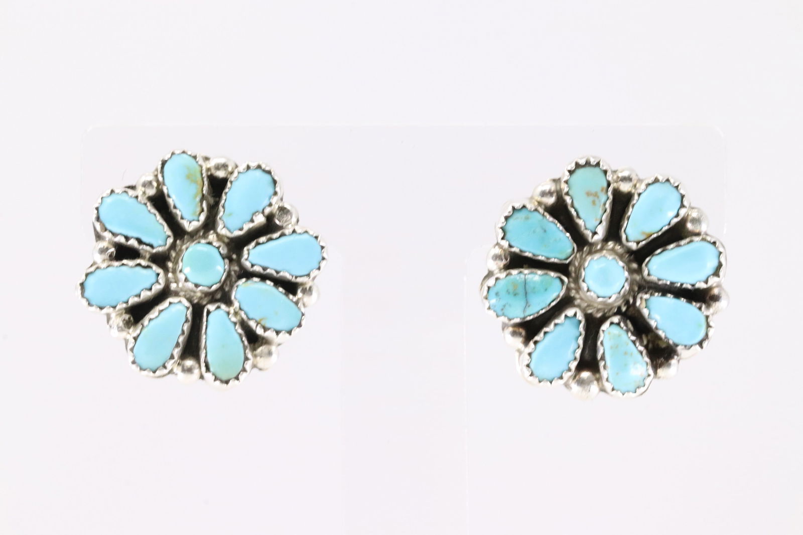 Native America Navajo Sterling Silver Turquoise Post Earring's By Eunise Wilson.: This is a Native America Navajo Sterling Silver Turquoise Post Earring's By Eunise Wilson. Stamp E.J.W.