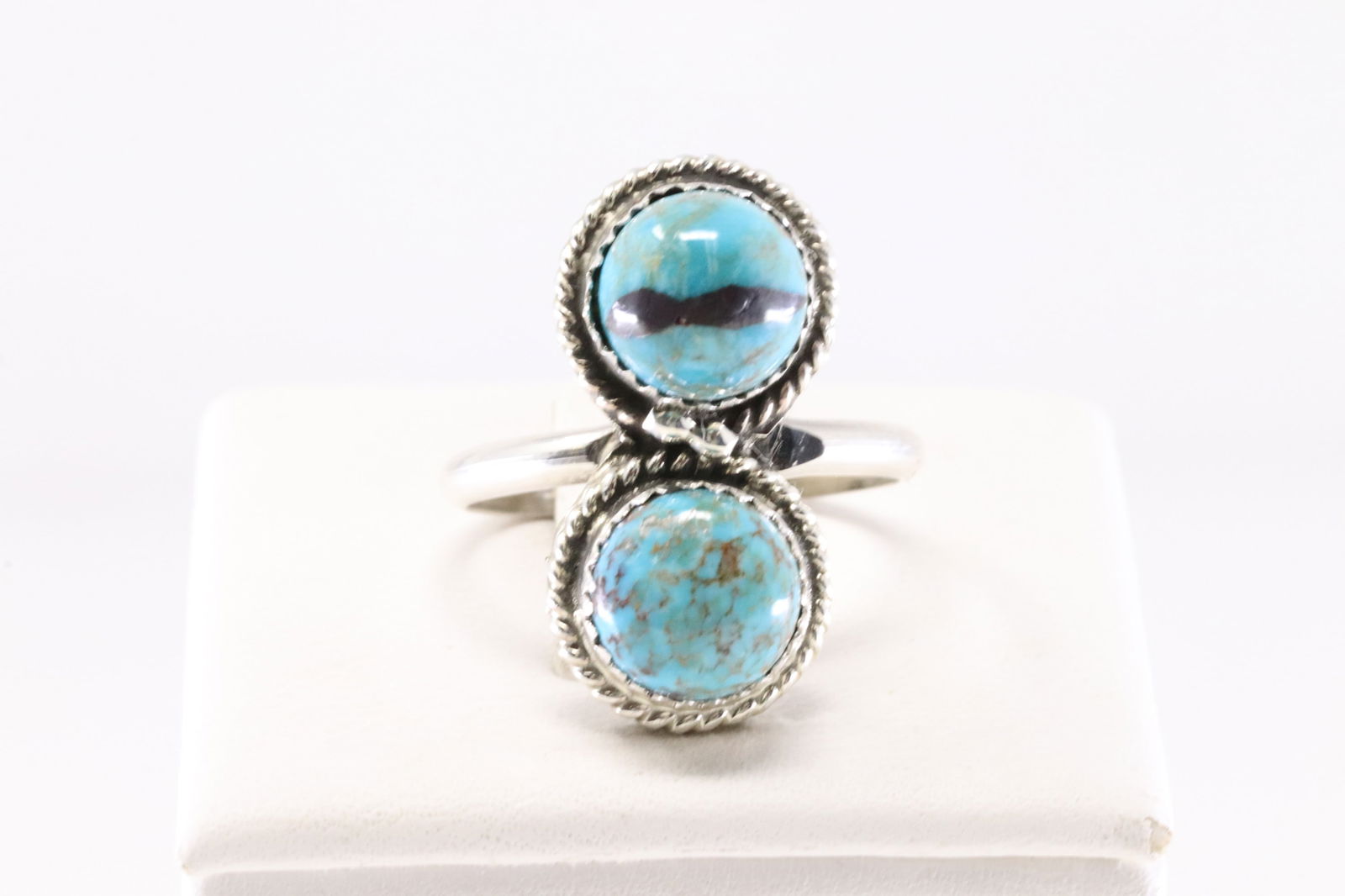 America Sterling Silver Turquoise Ring 2 Stone. (1 of 4)