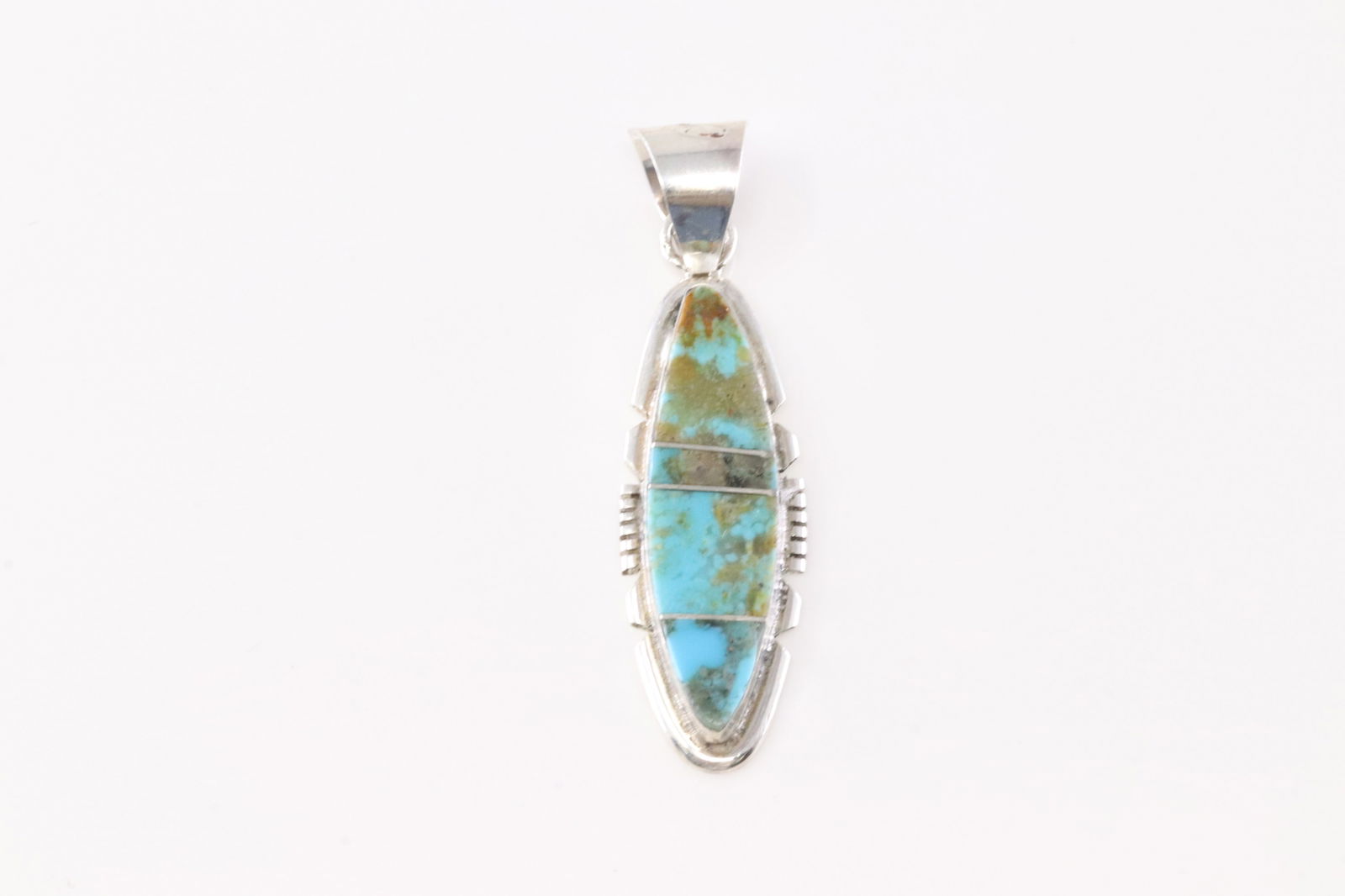 Native America Navajo Sterling Silver Turquoise Inlay Pendant By B.E. (1 of 3)
