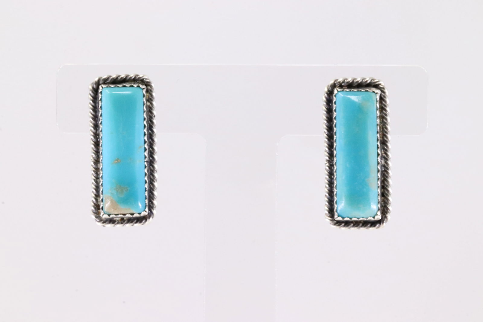 Native America Navajo Sterling Silver Kingman Turquoise Post Earring's By Virginia Becenti. (1 of 4)