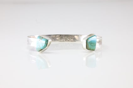 Native America Zuni Sterling Silver Turquoise Bracelet Cuff By Jude Candelaria.