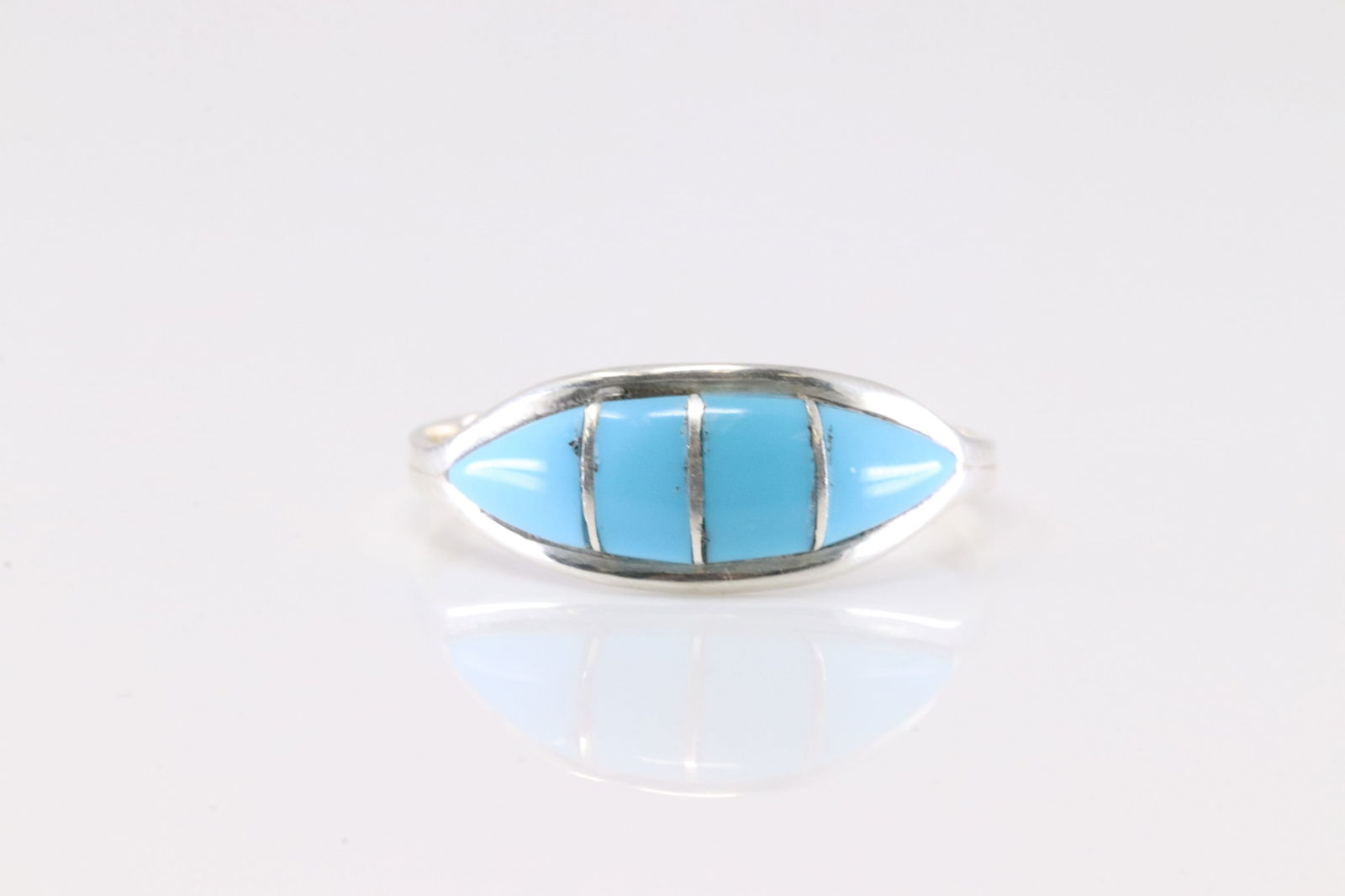 Native America Navajo Sterling Silver Turquoise Inlay Ring By R.K. (1 of 3)
