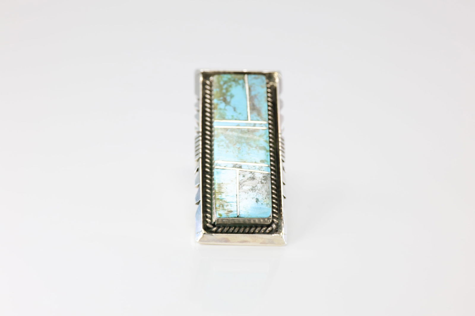 America Sterling Silver Turquoise Inlay Ring. (1 of 4)