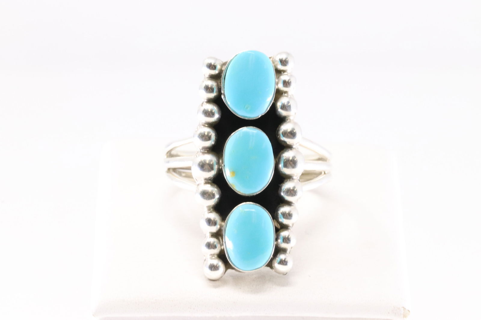 America Sterling Silver Turquoise Ring 3 Stone. (1 of 4)