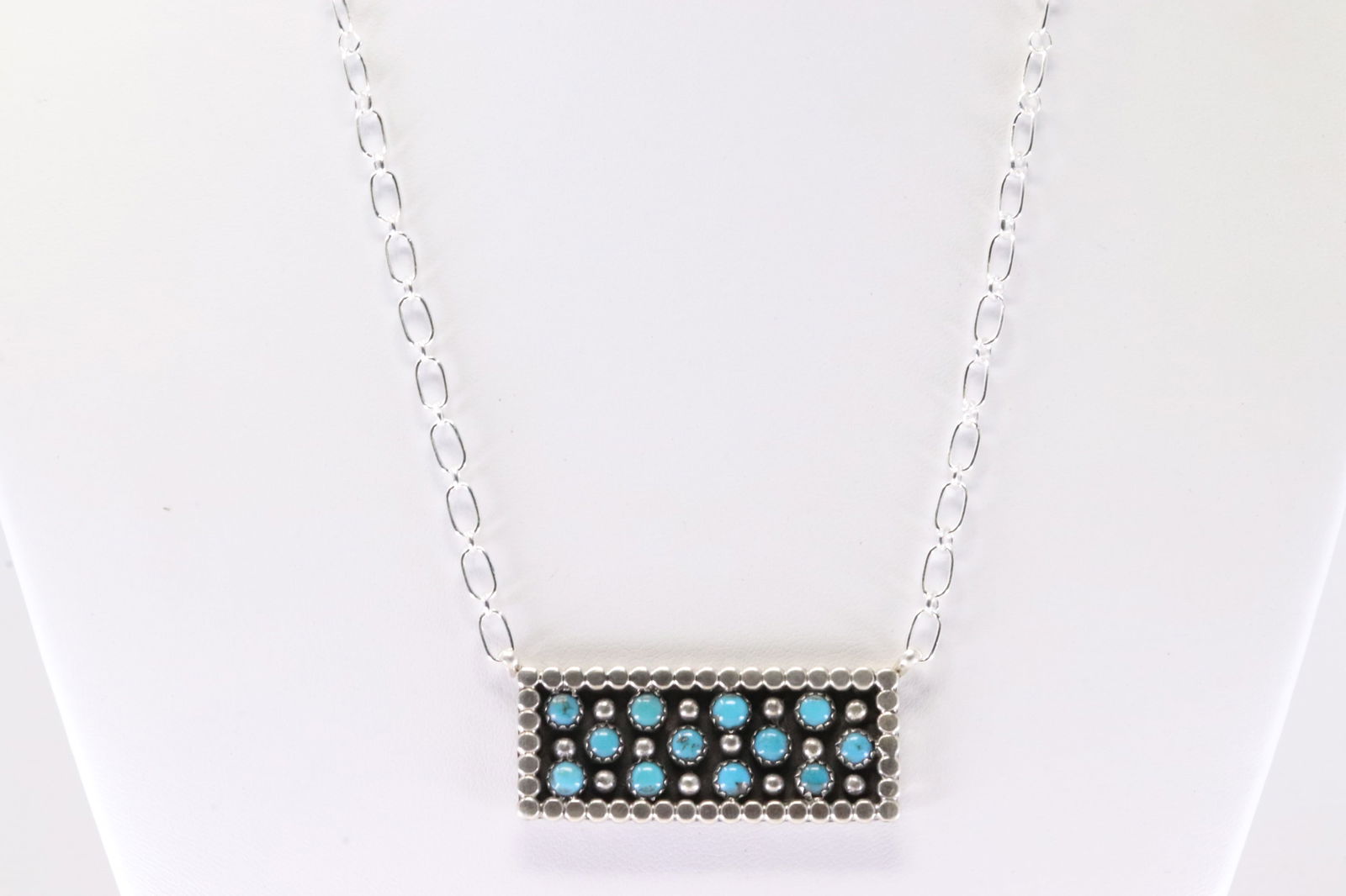 Native America Navajo Sterling Silver Turquoise Necklace By Kenny Lonjose. (1 of 4)