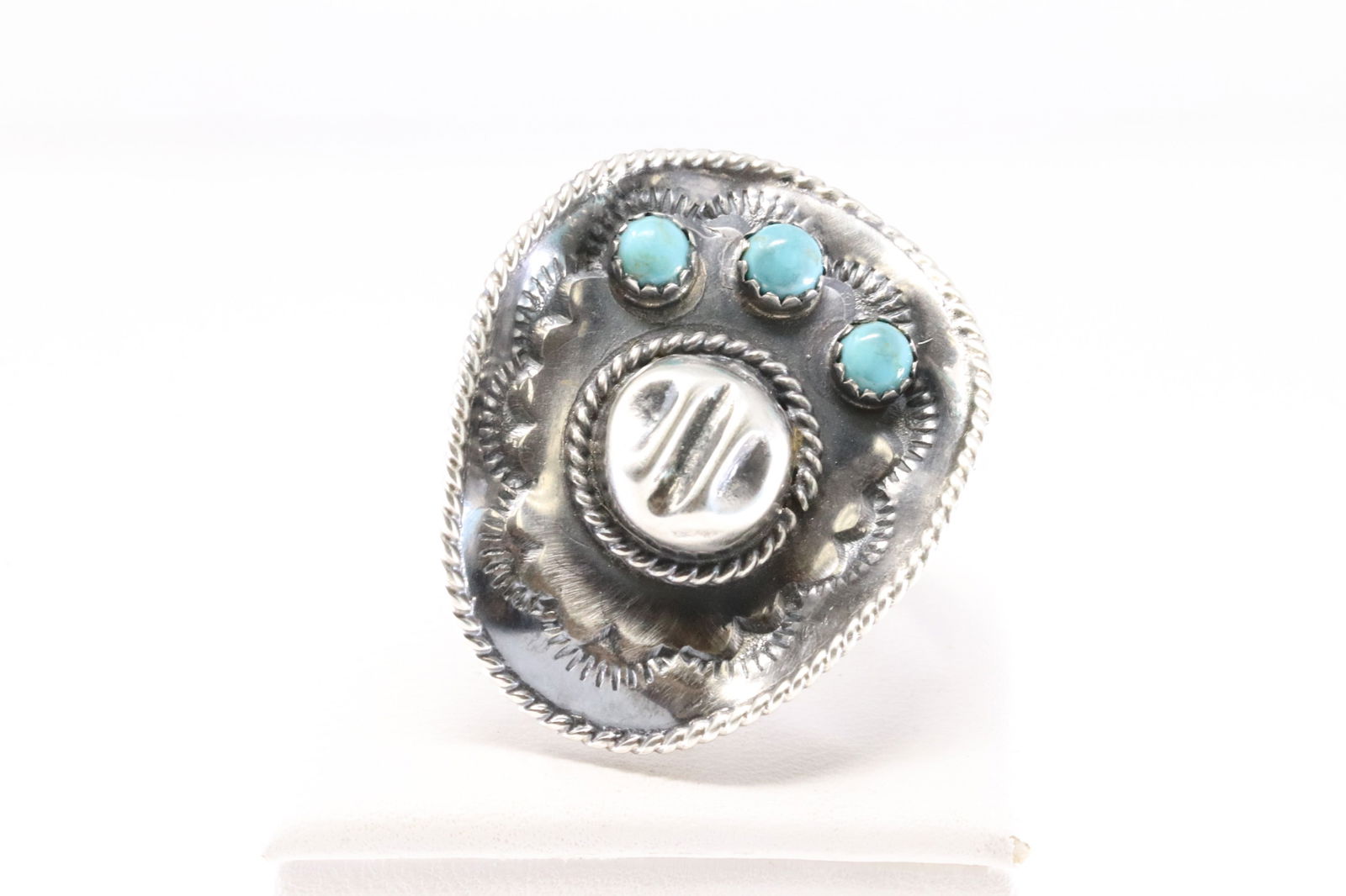Native America Navajo Sterling Silver Turquoise Cowboy Hat Ring By Bobby Platero. (1 of 4)