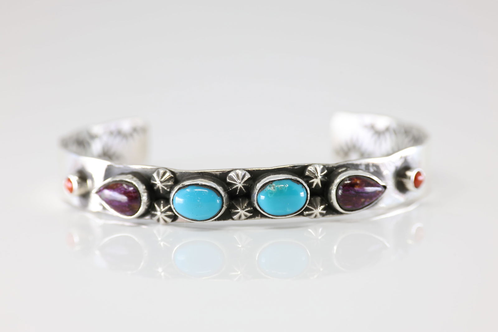 Native America Navajo Sterling Silver Multicolor Stone Bracelet Cuff By AY. (1 of 4)