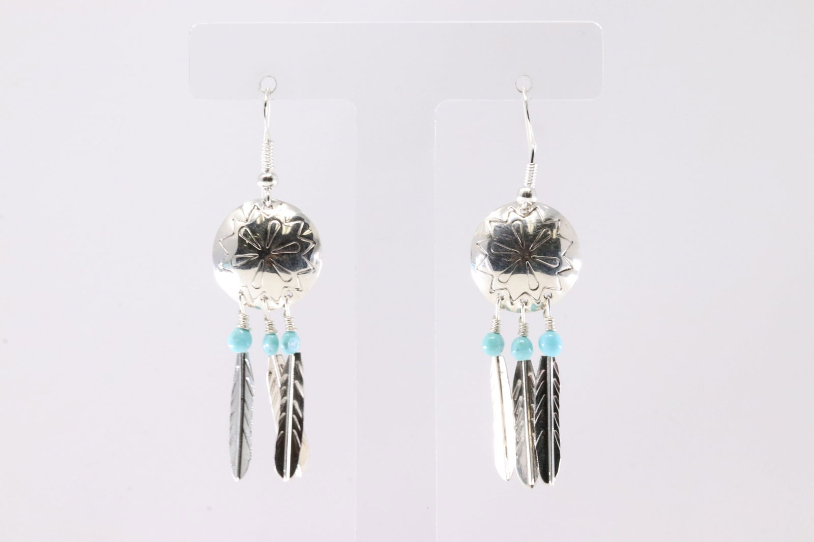 America Sterling Silver Turquoise Dangling Earring's. (1 of 3)