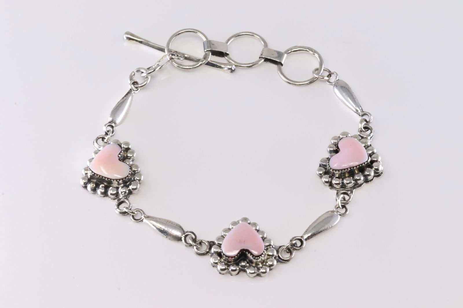America Sterling Silver Pink Conch Shell Heart Bracelet Link. (1 of 4)