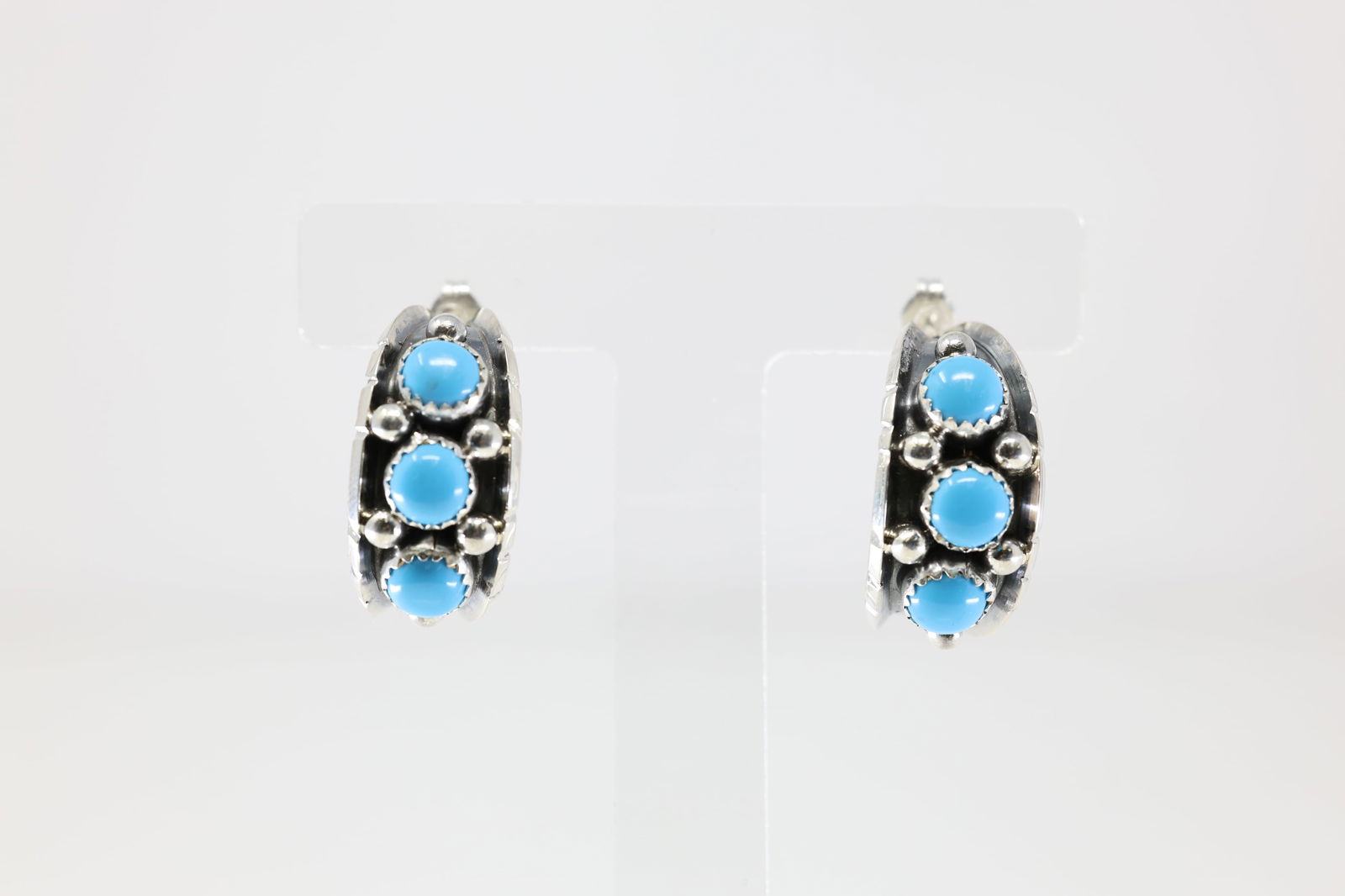 Native America Navajo Sterling Silver Kingman Turquoise Hoop Earring's By Reed Charley. (1 of 4)